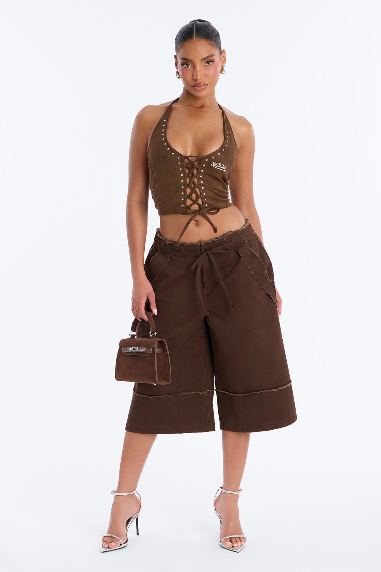 Frankie Distressed Low Rise Bermuda Short - Brown