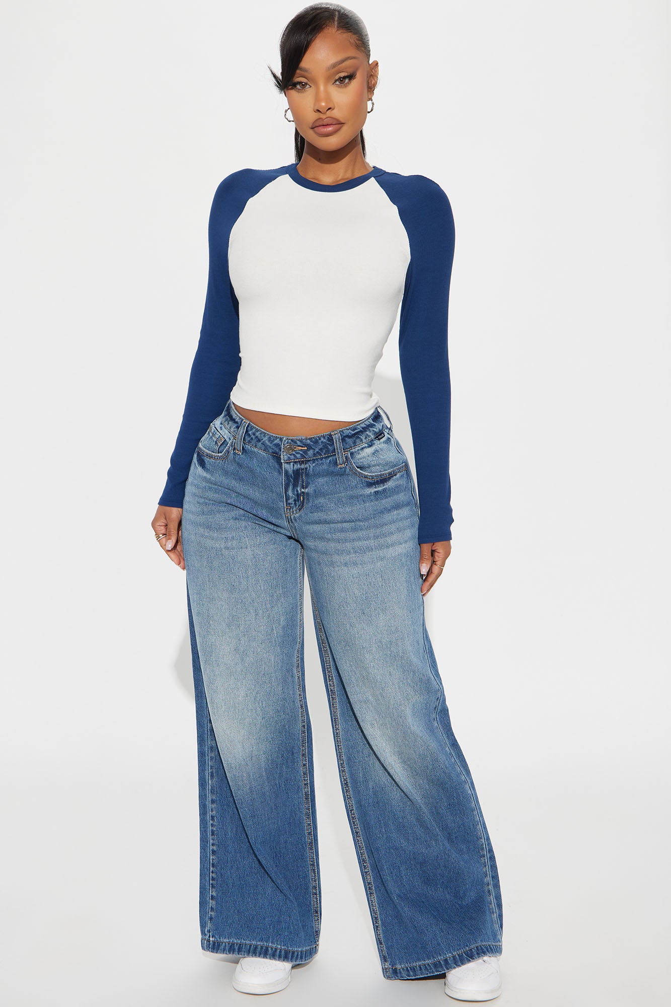 Kendra Raglan Top - Navy/combo