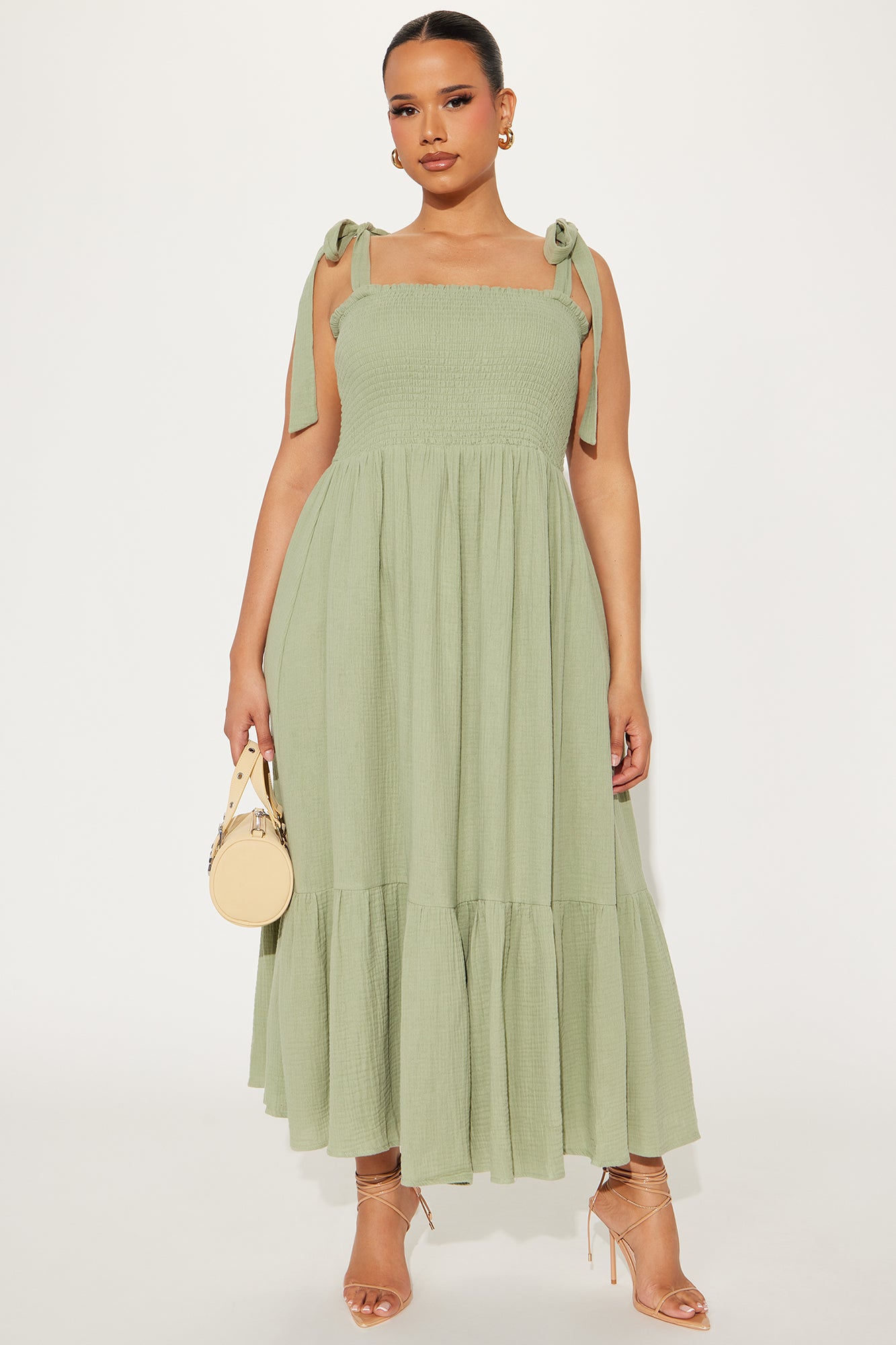 Liv Smocked Midi Dress - Olive