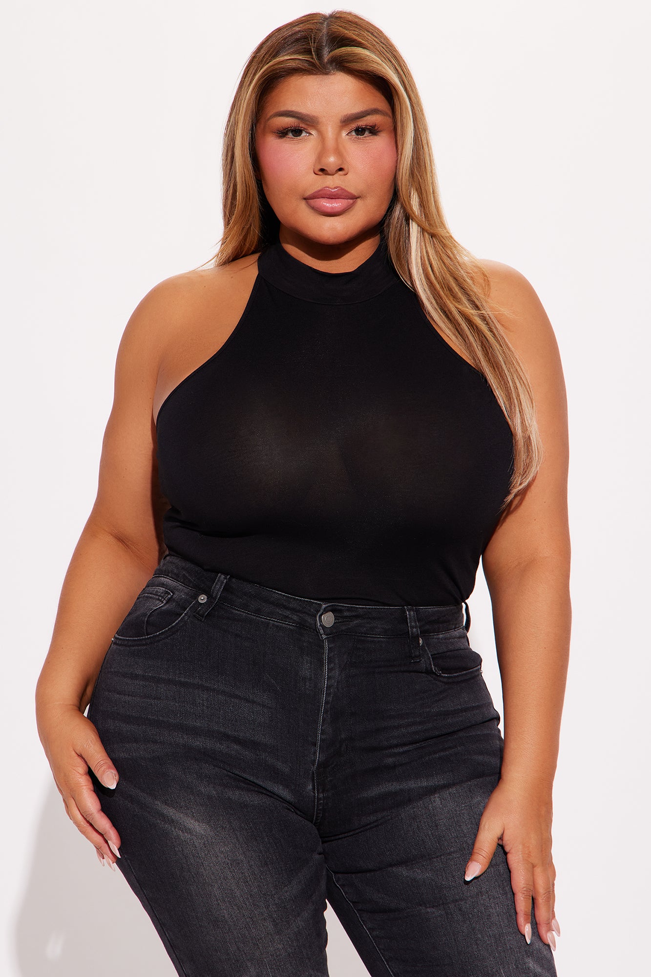Myra Mock Neck Tank Top - Black