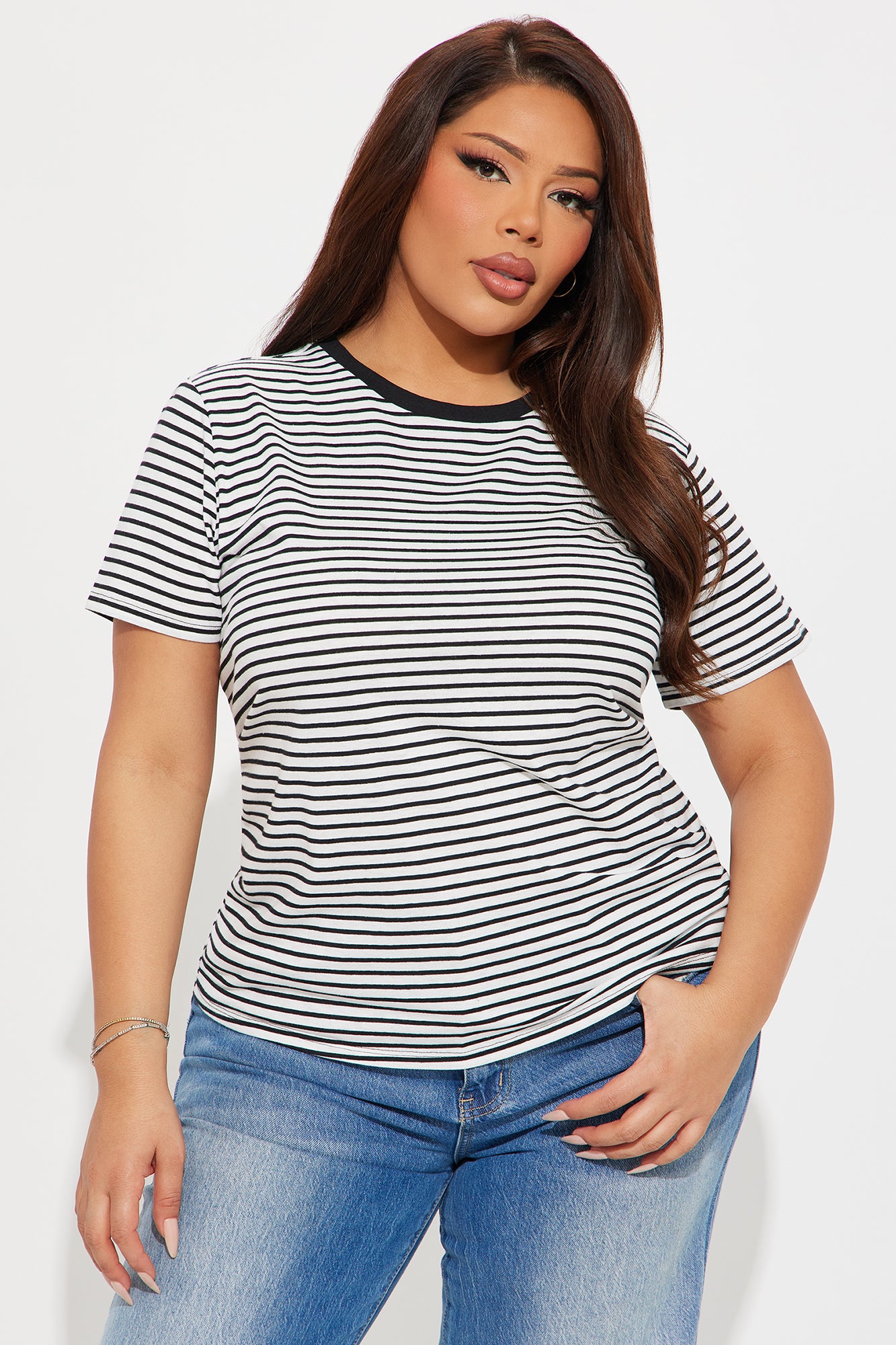Avery Striped Short Sleeve Top - White/Black