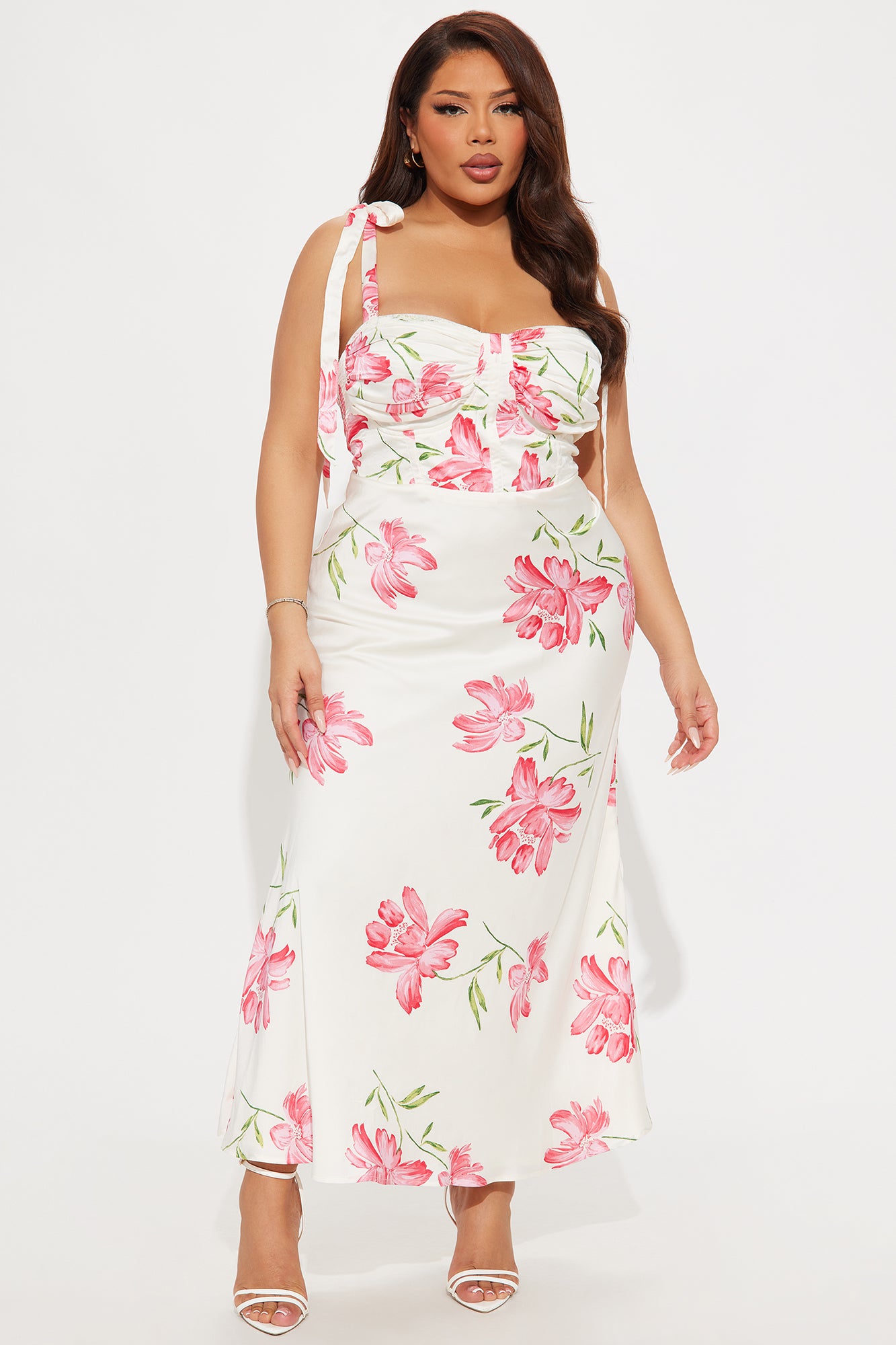 Garden Dreams Satin Maxi Dress - White/combo
