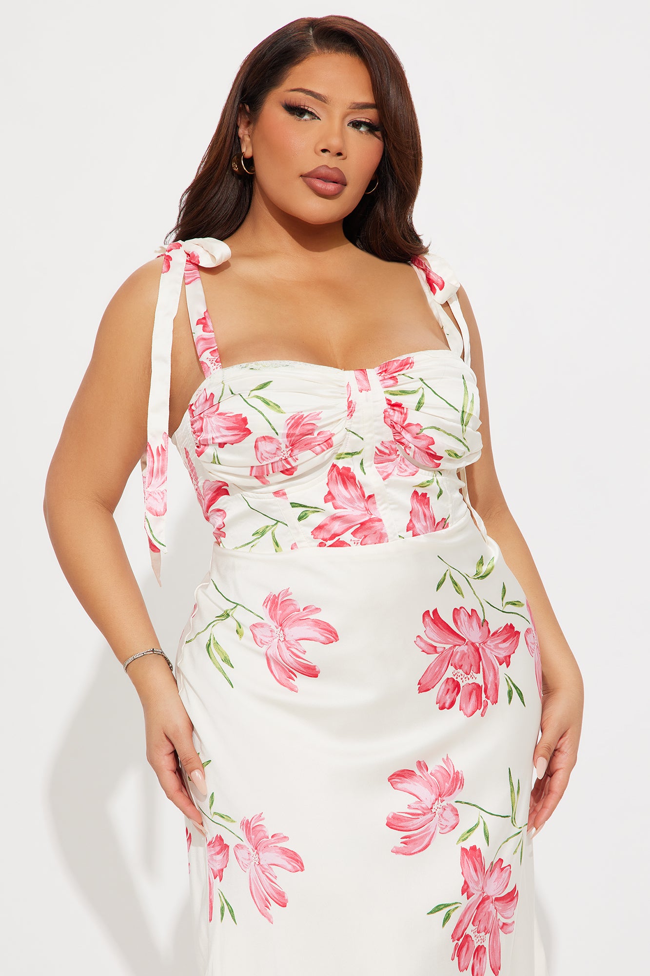 Garden Dreams Satin Maxi Dress - White/combo