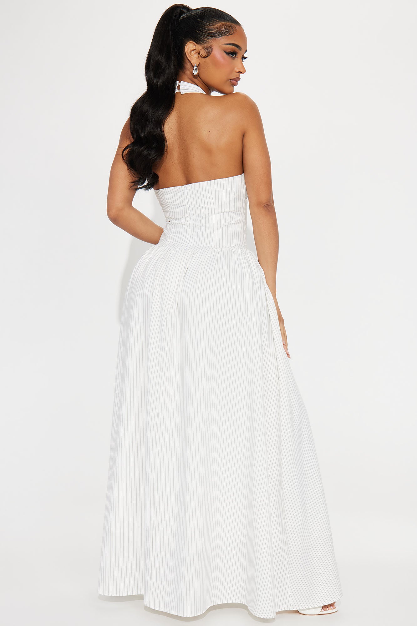 Jayla Pinstripe Halter Maxi Dress - White/combo