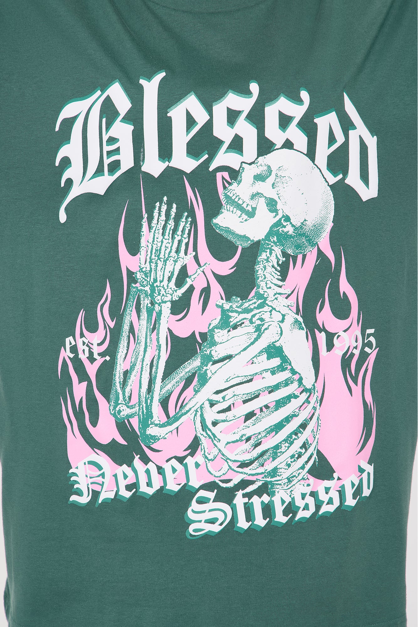 Blessed Never Stressed Skull Tee - Hunter