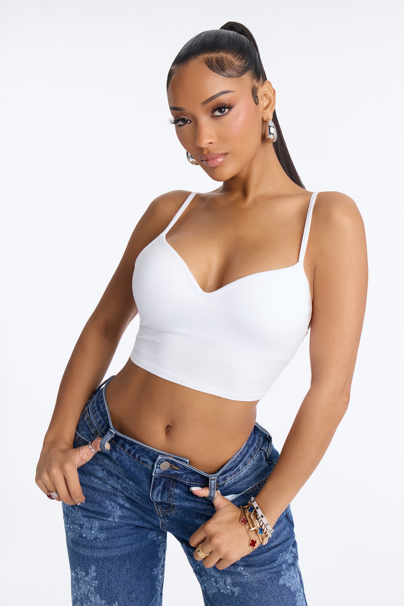 Maya Sweetheart Neck Padded Cami - White