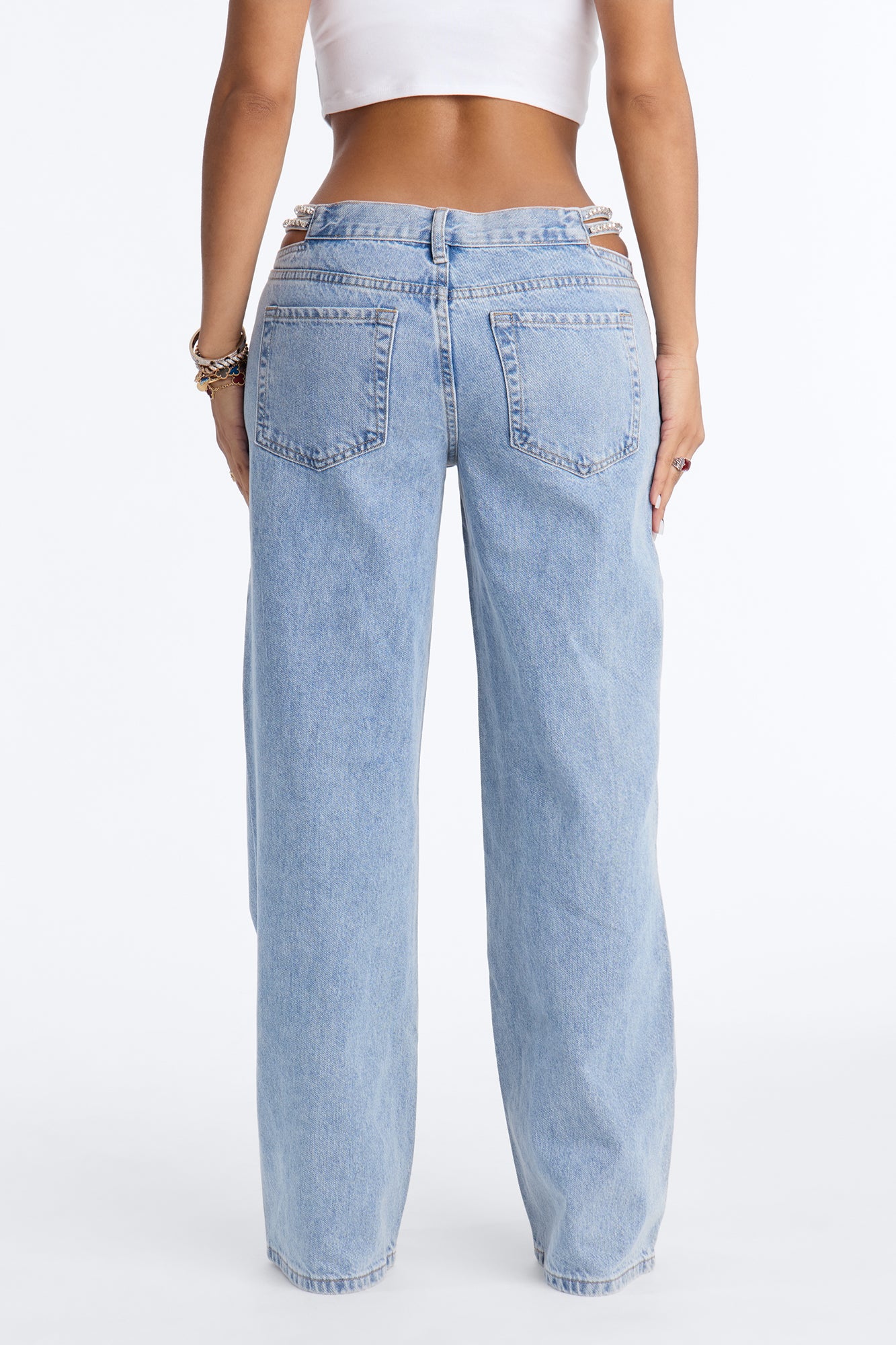 Glam Girl Embellished Wide Leg Jeans - Light Wash