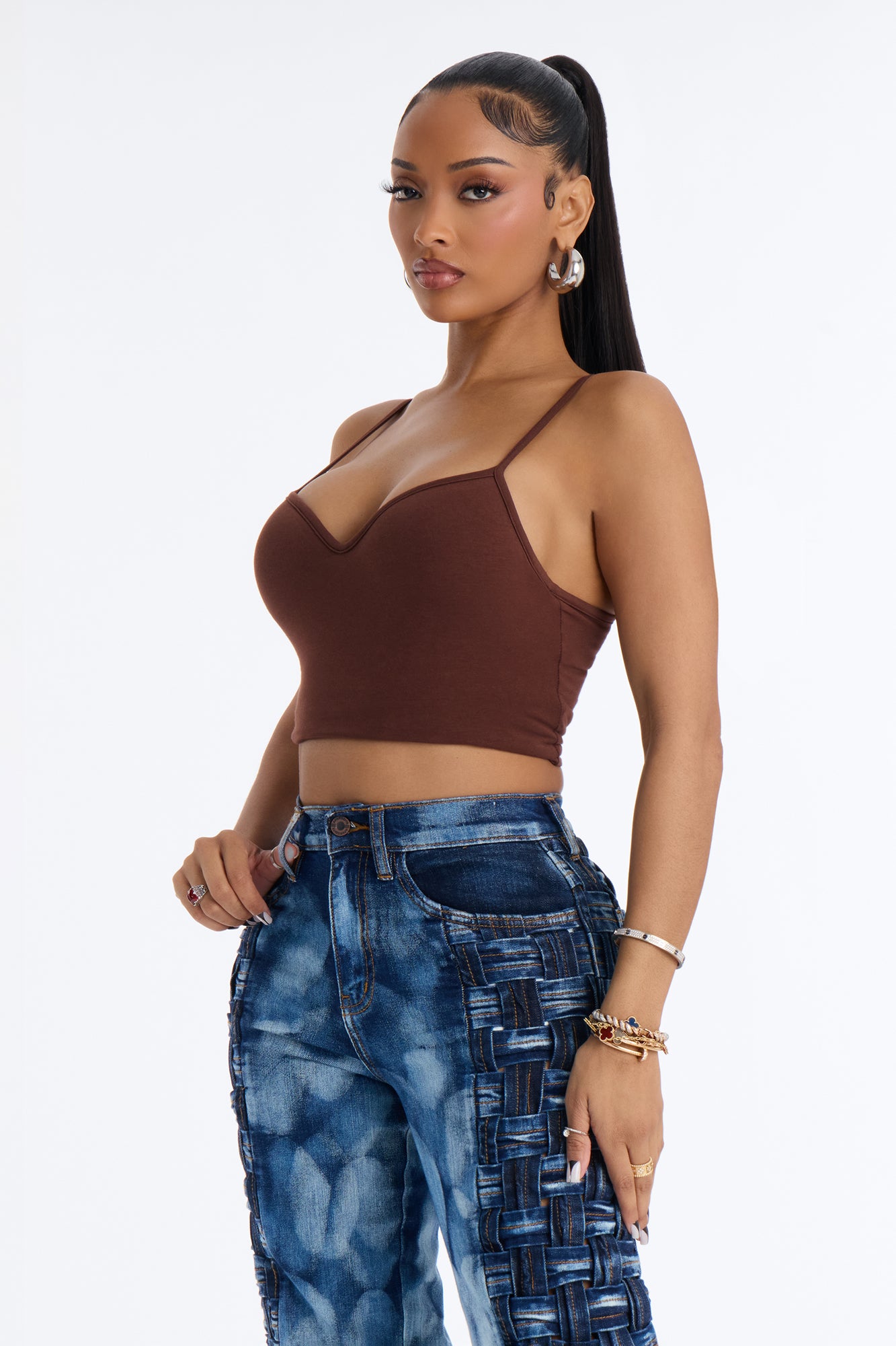 Mia Padded Sweetheart Neck Cami - Brown
