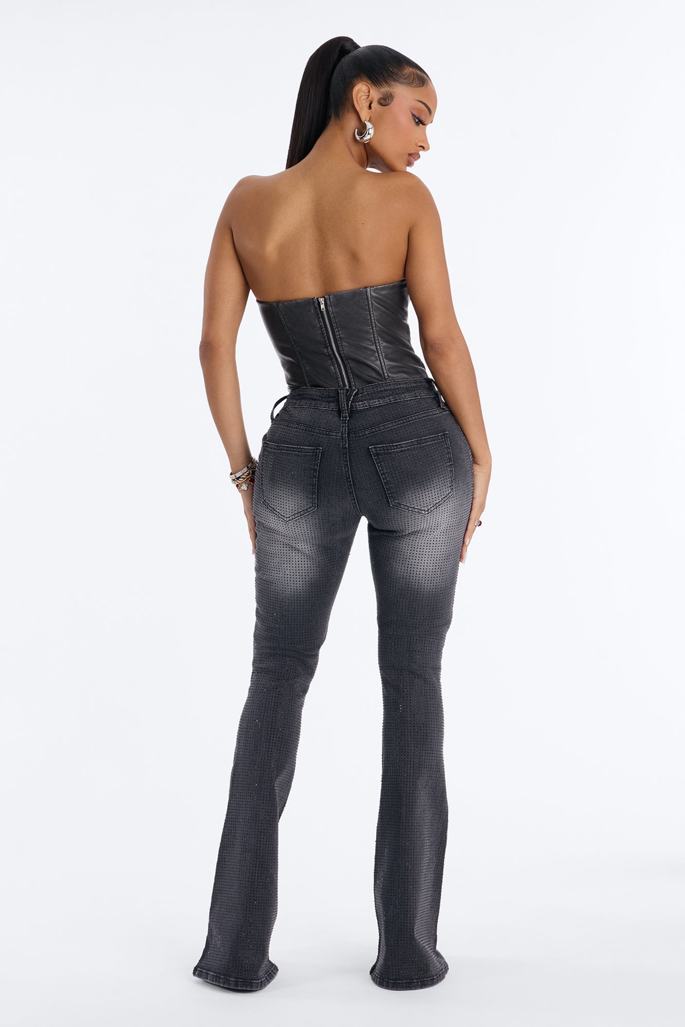 Got The Bling Embellished Flare Jeans - Black Wash