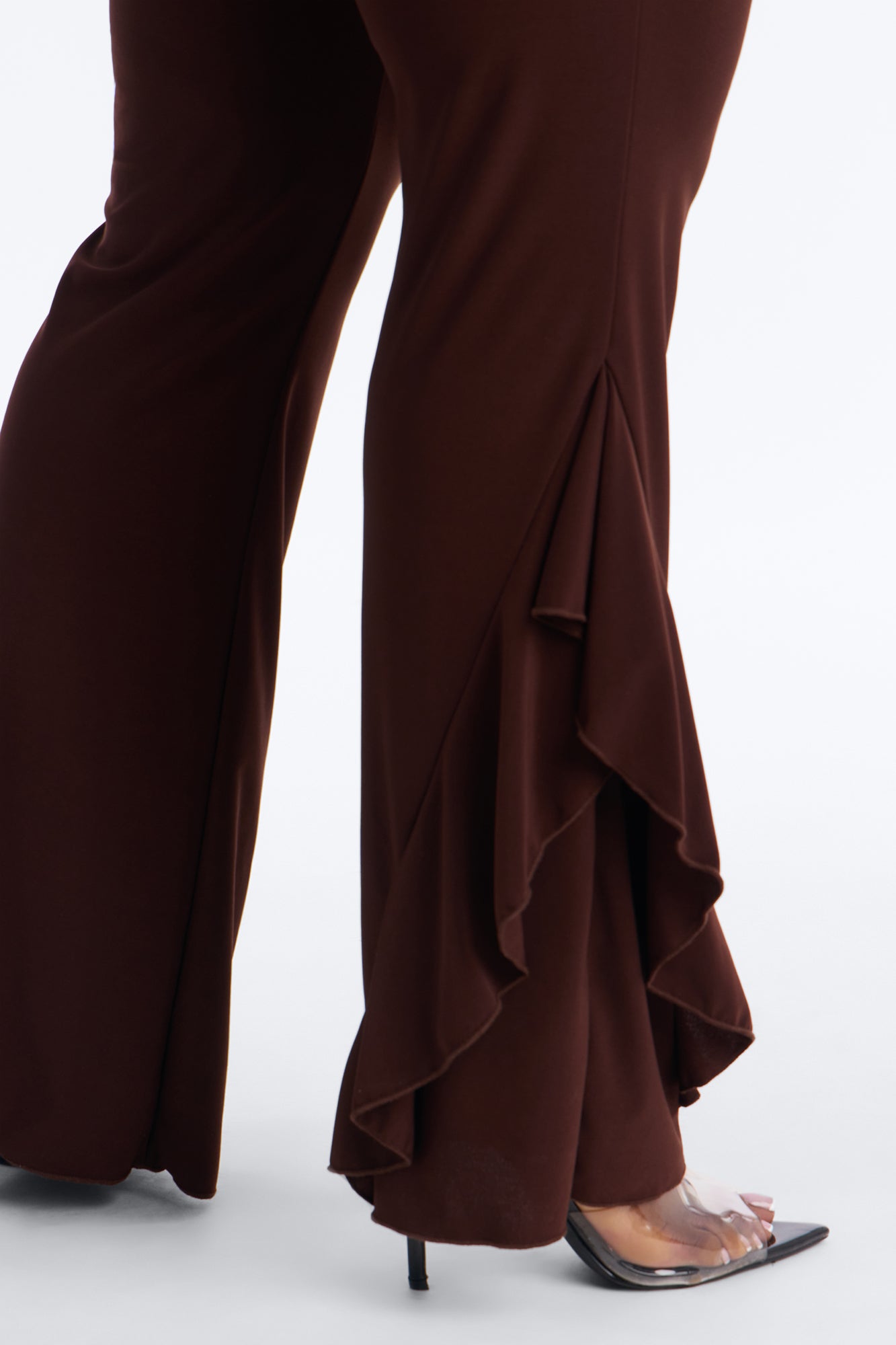 Liana Low Rise Ruffle Flare Pant 33″ - Brown