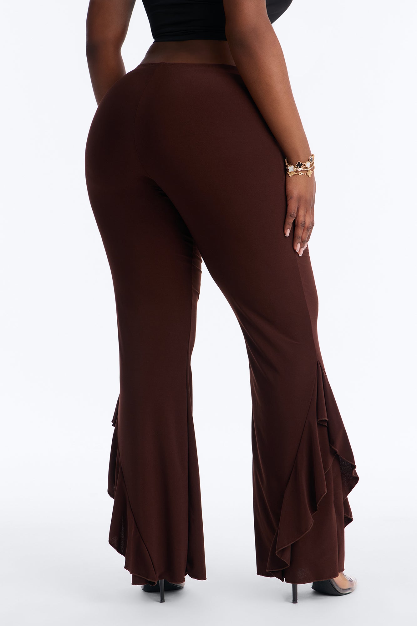 Liana Low Rise Ruffle Flare Pant 33″ - Brown