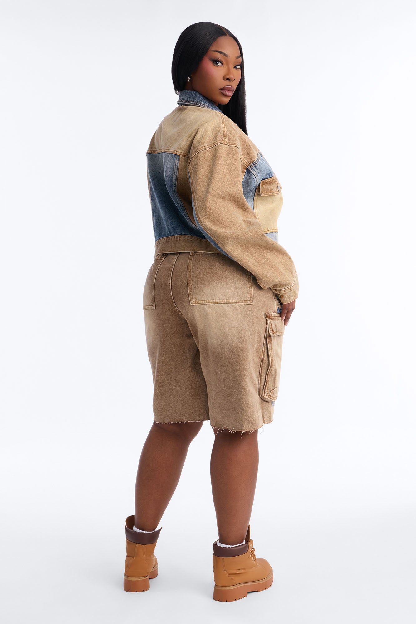 Sahara Cargo Denim Jorts - Tan/Multi