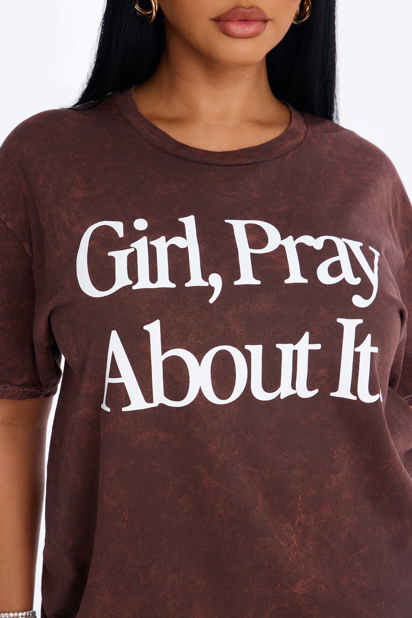 Girl Pray About It Washed Tshirt - Brown