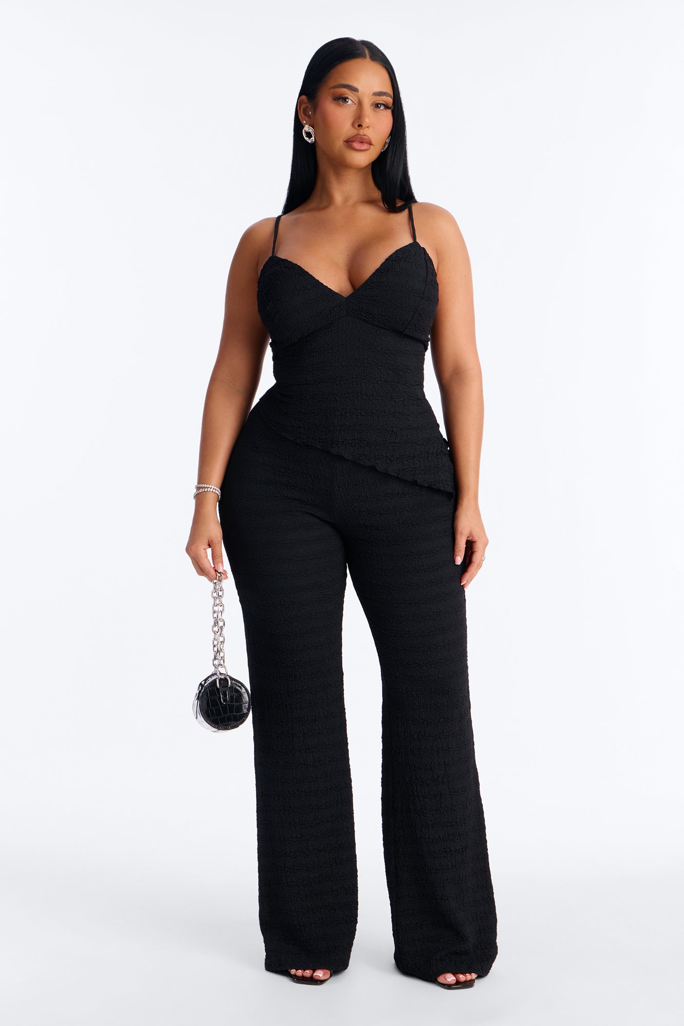 Naomi Asymmetrical Textured Pant Set - Black
