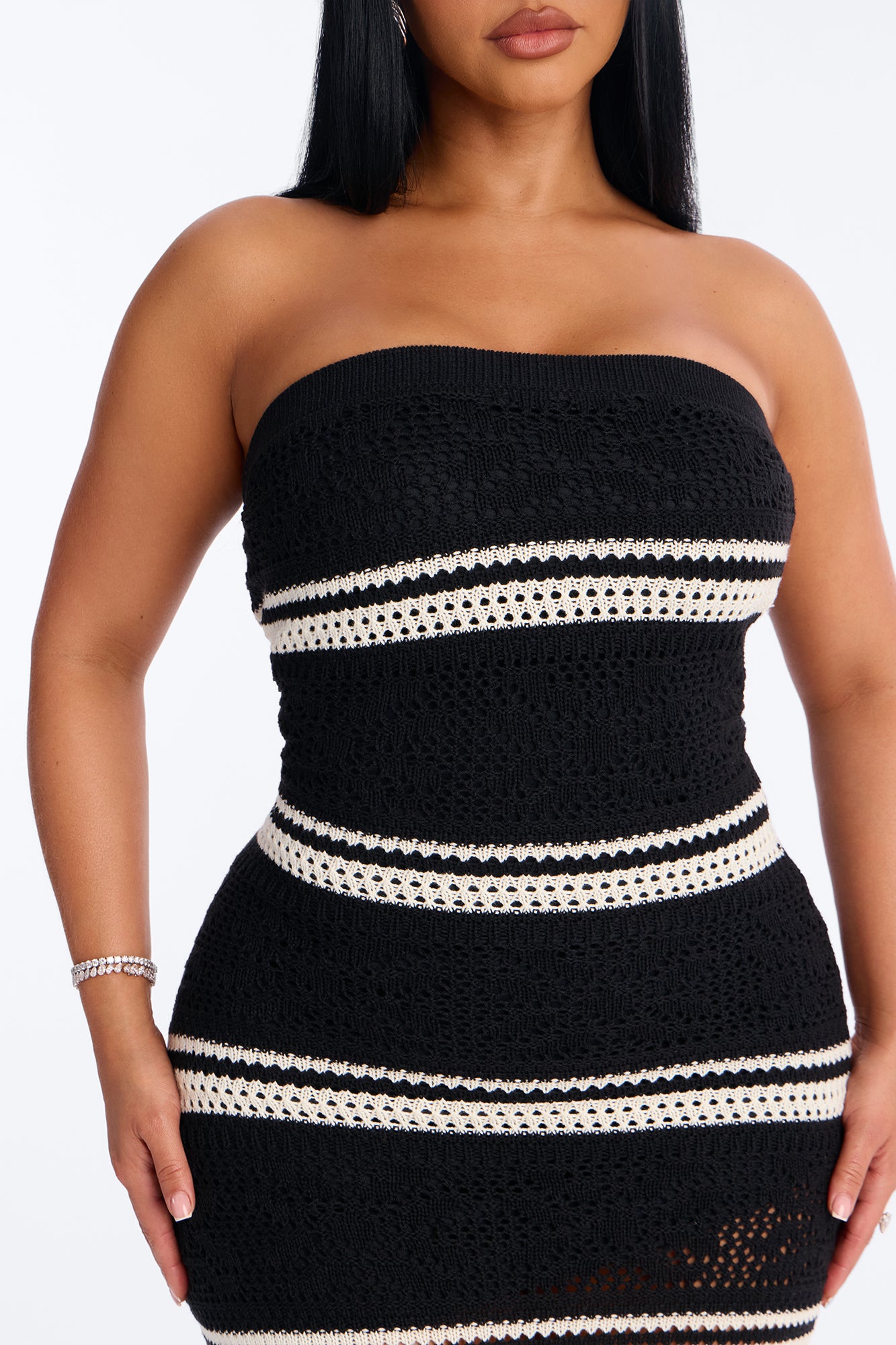 Noelle Strapless Crochet Maxi Dress - Black/combo