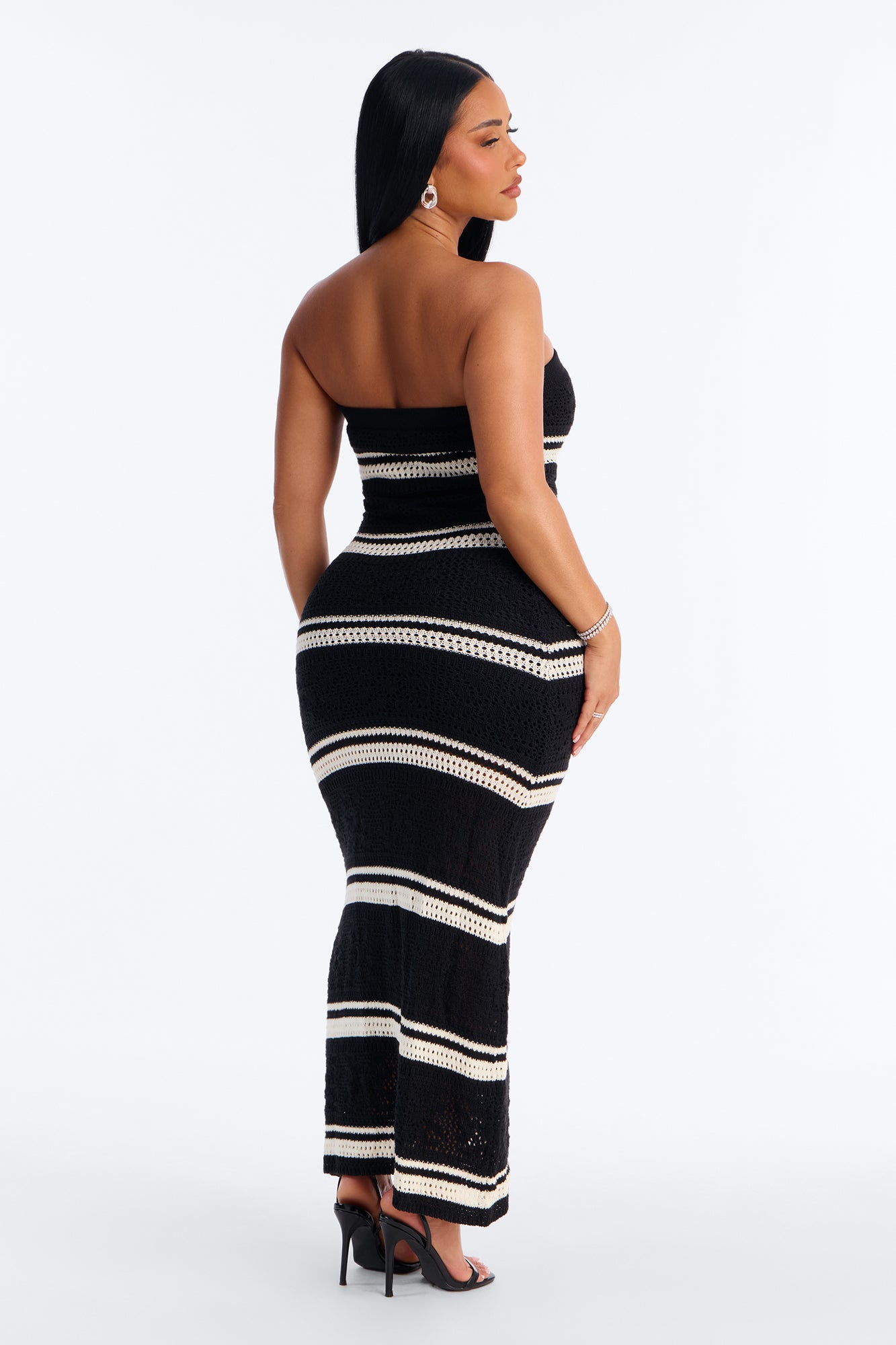 Noelle Strapless Crochet Maxi Dress - Black/combo