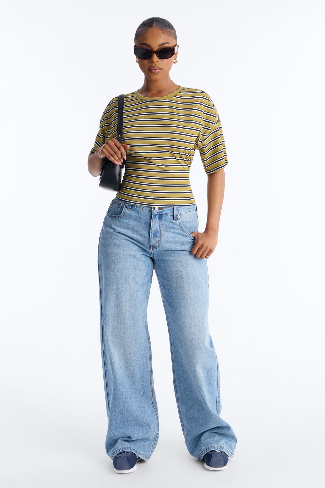 Street Ease Striped Sinched Waist T-Shirt - Green/combo