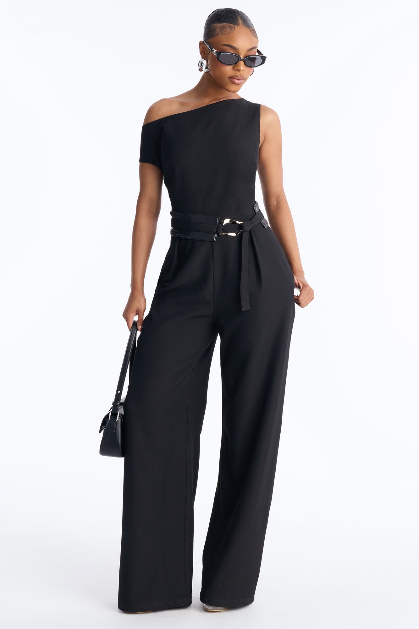 Holly Belted Wide Leg Jumpsuit - Black