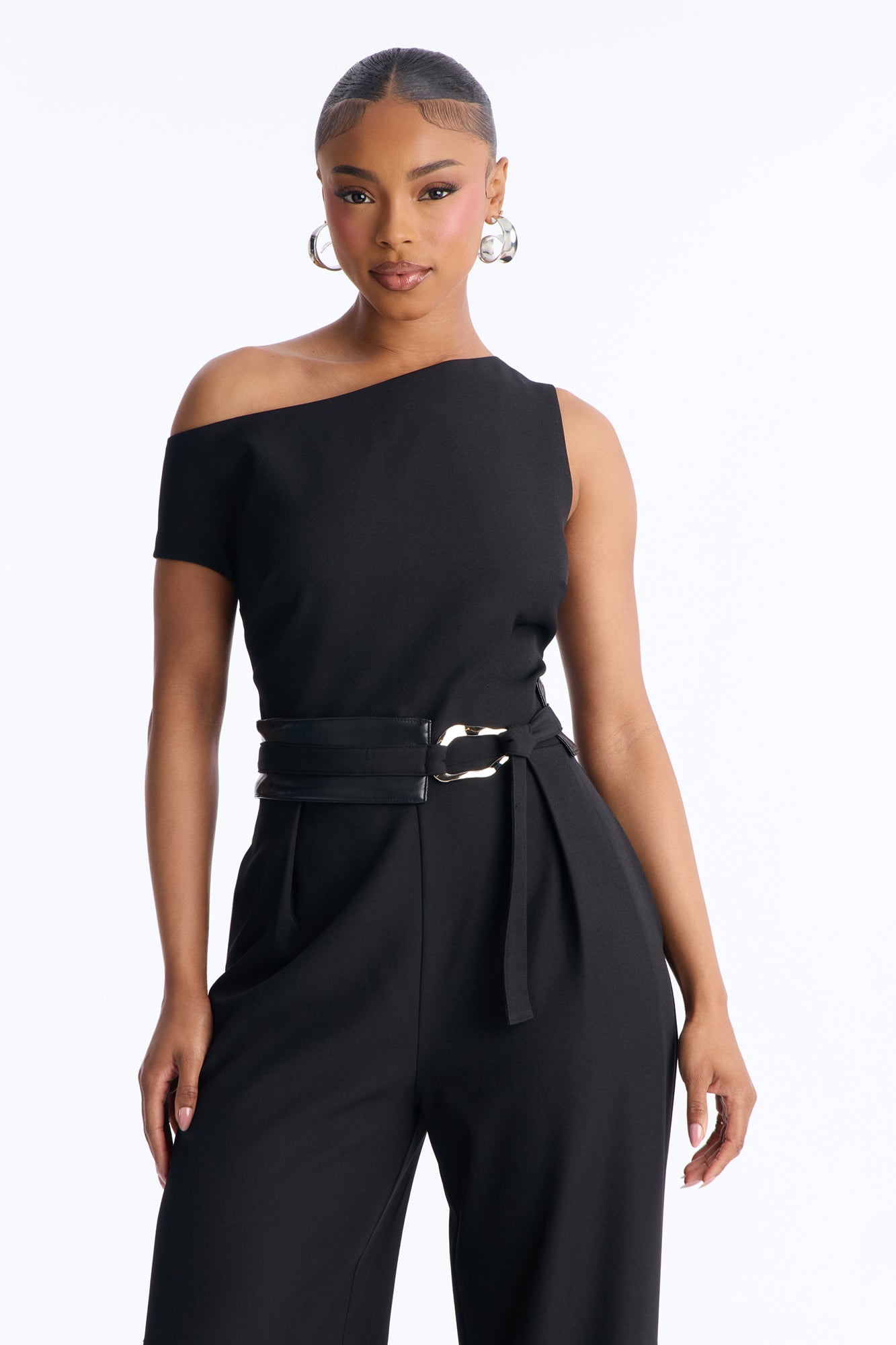 Holly Belted Wide Leg Jumpsuit - Black