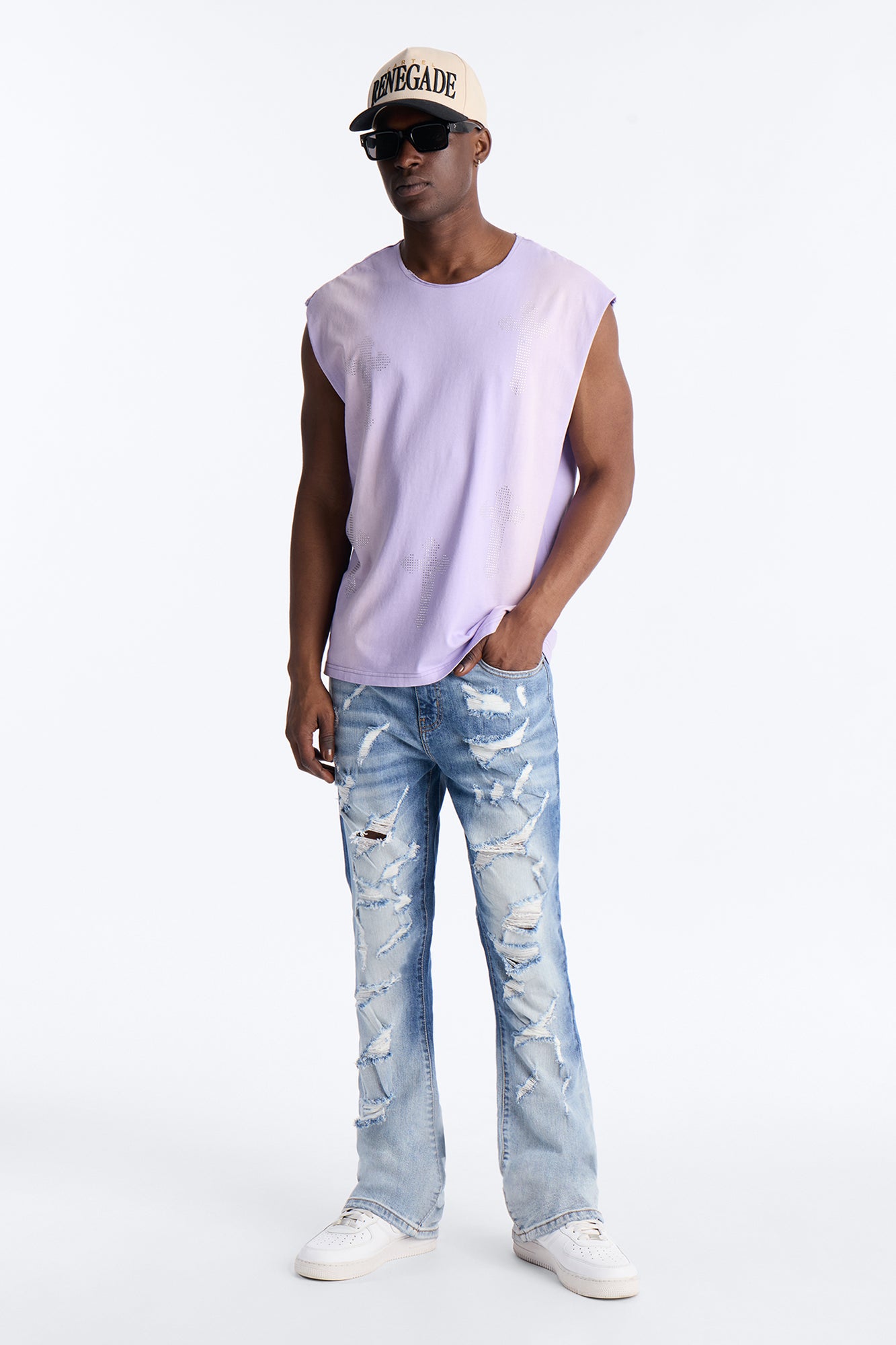 Stacked Skinny Flare Up And Destroyed Jean - Light Blue Wash