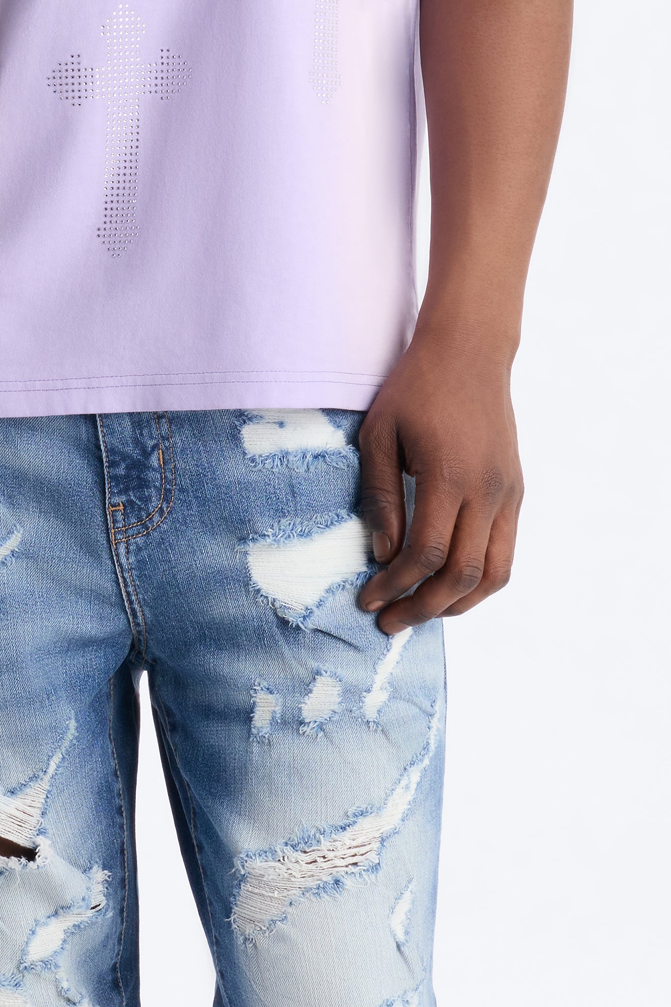 Stacked Skinny Flare Up And Destroyed Jean - Light Blue Wash