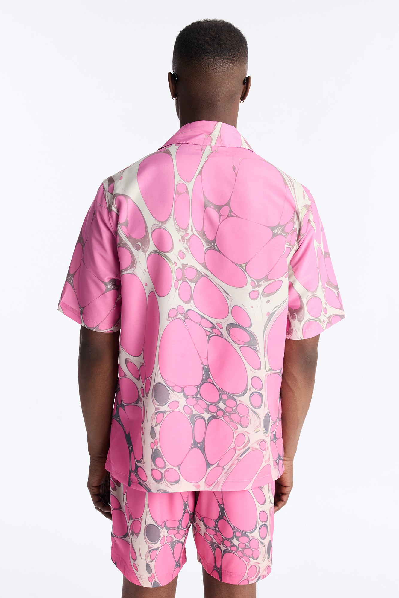 Aqua Drip Cuban Collar Button Up Shirt - Pink