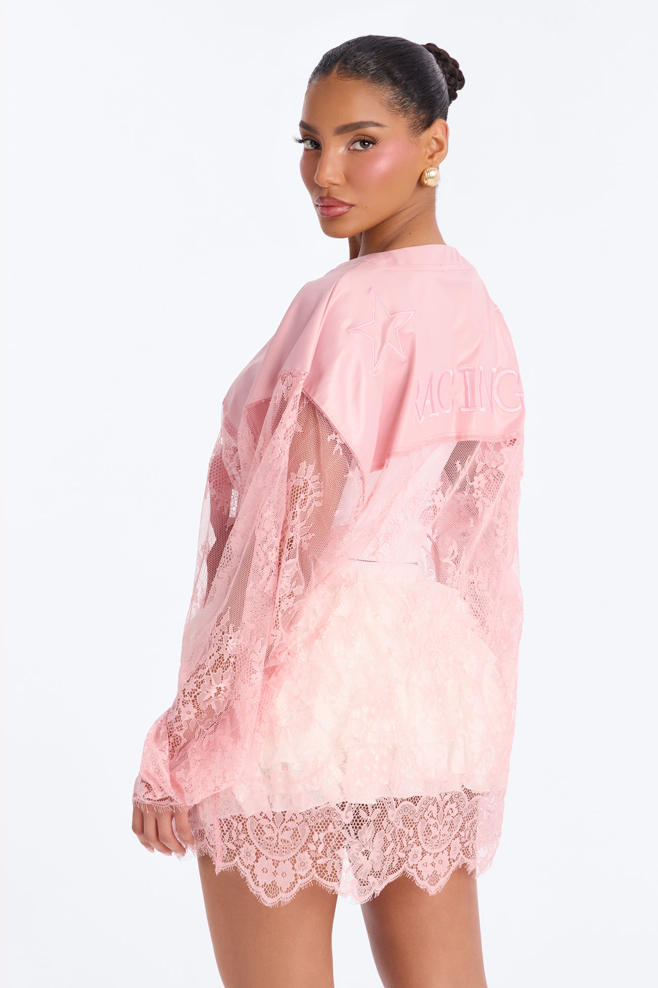 Game Countdown Lace Jersey Top - Pink