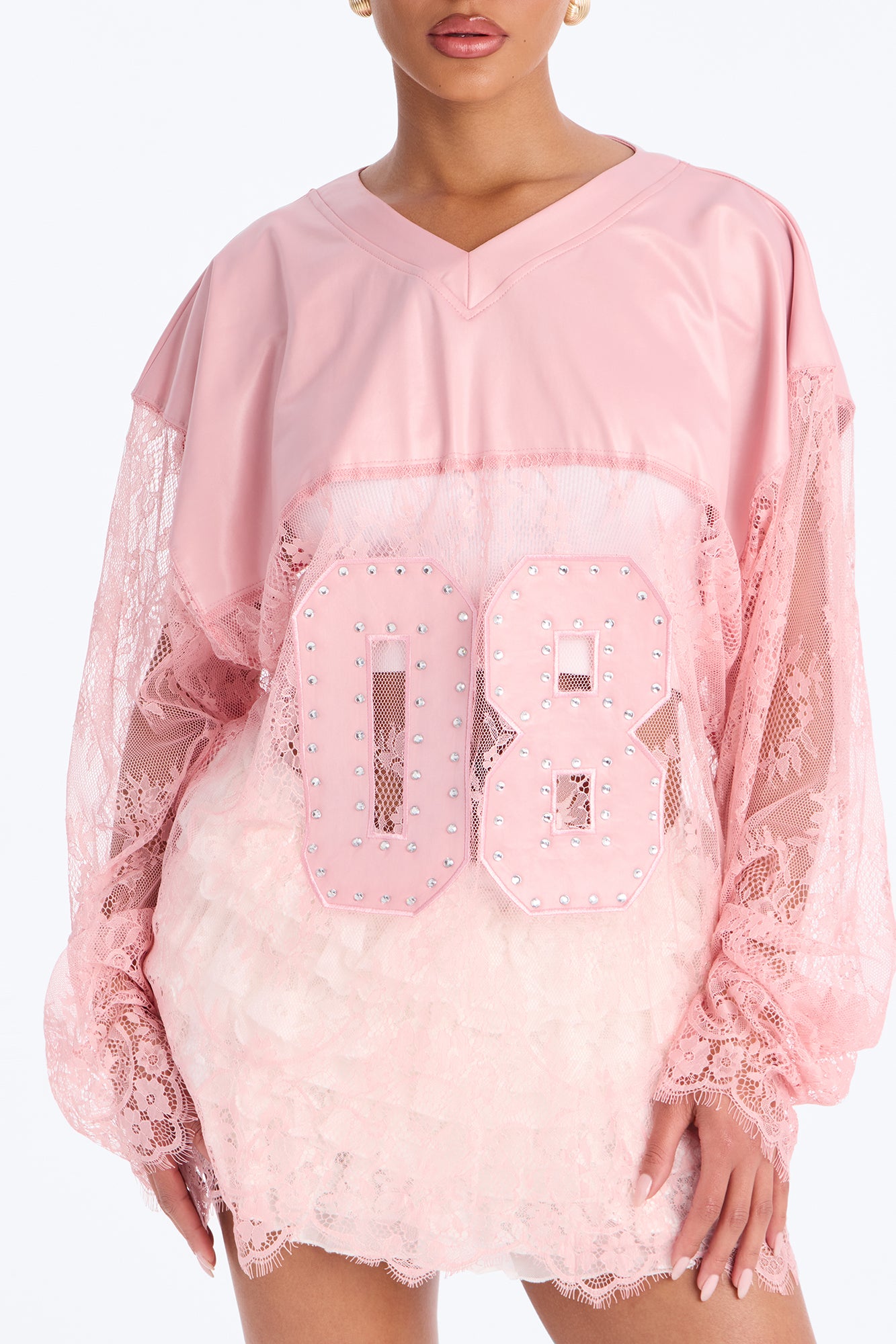 Game Countdown Lace Jersey Top - Pink