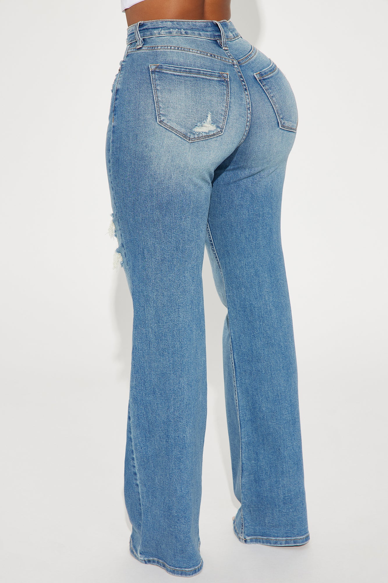 Remi Ripped Stretch Baggy Jeans - Medium Wash