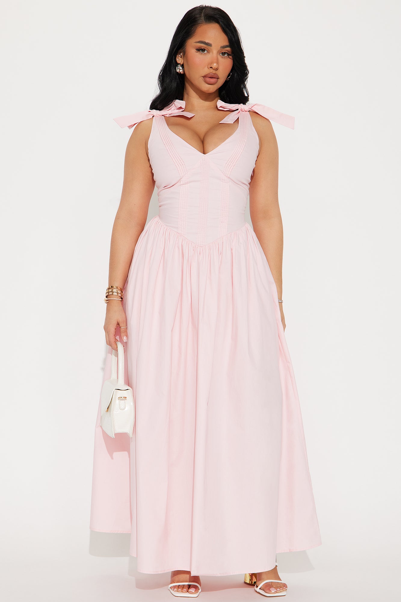 Elena A Line Poplin Maxi Dress - Pink