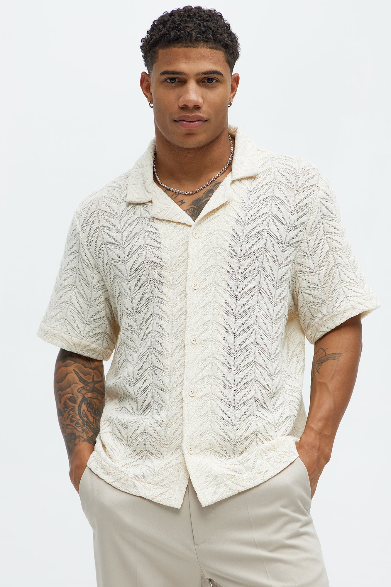 Bellvista Crochet Knitted Cuban Shirt - Cream
