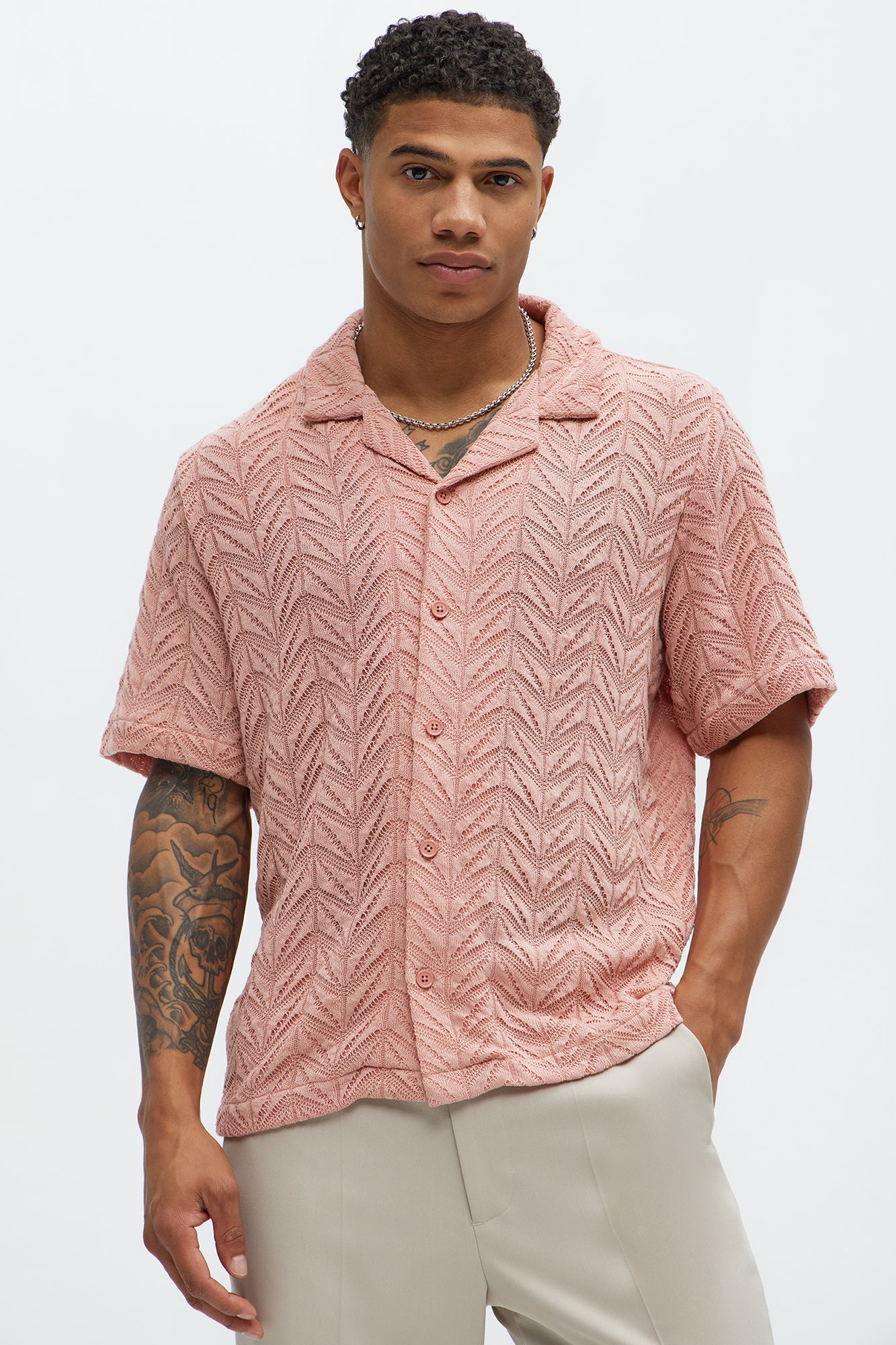 Bellvista Crochet Knitted Cuban Shirt - Pink
