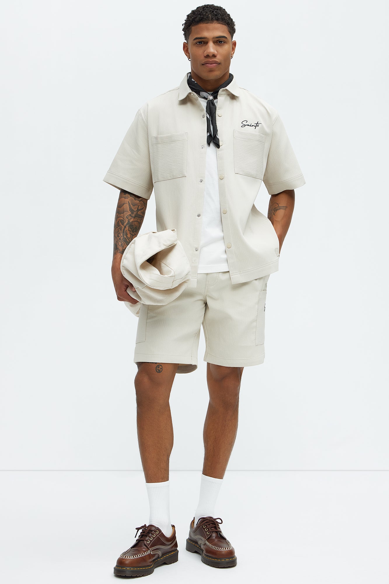 Saint Embroidered Short Sleeve Button Up - Off White