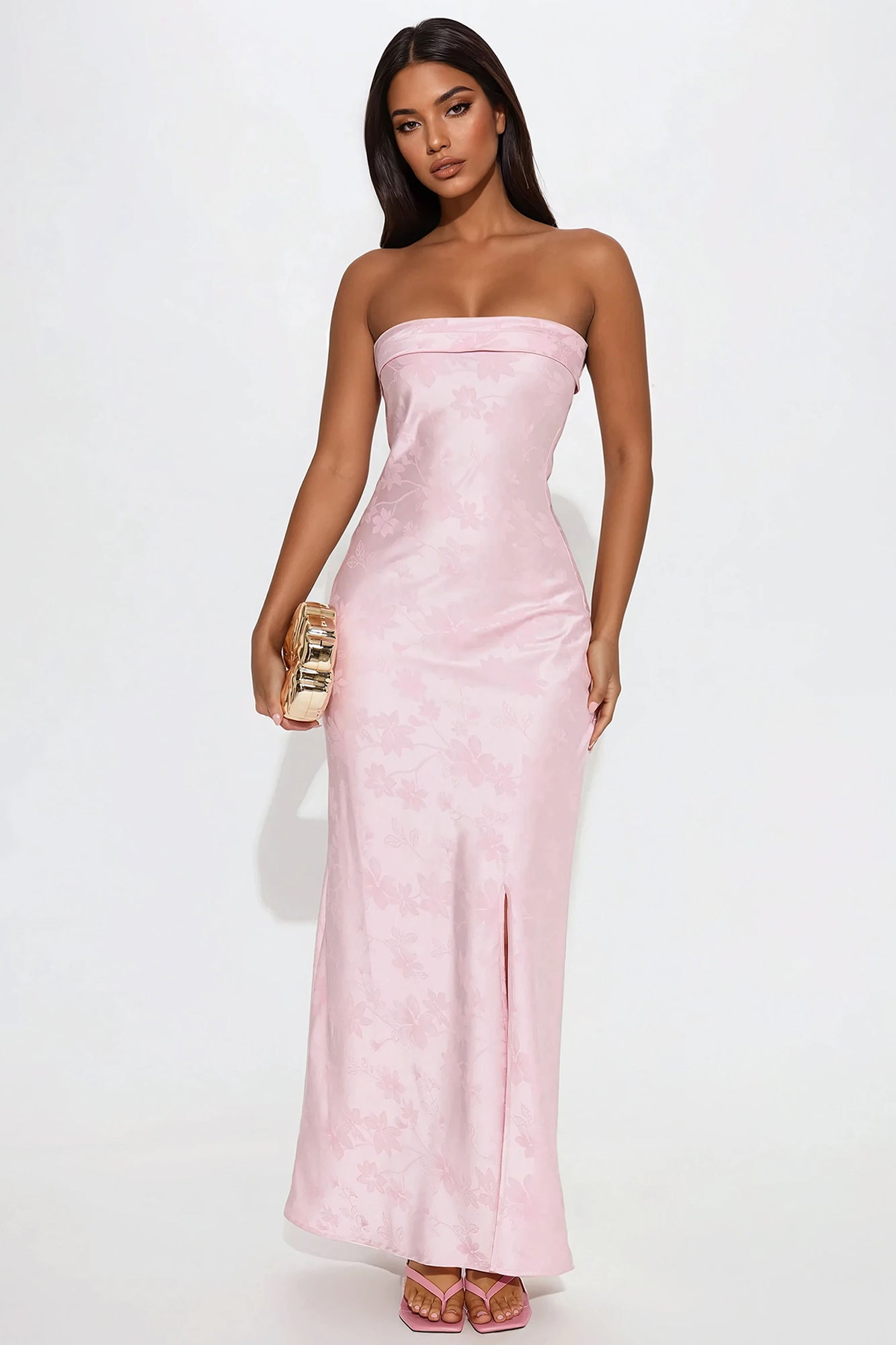 Dixie Satin Floral Maxi Dress - Pink