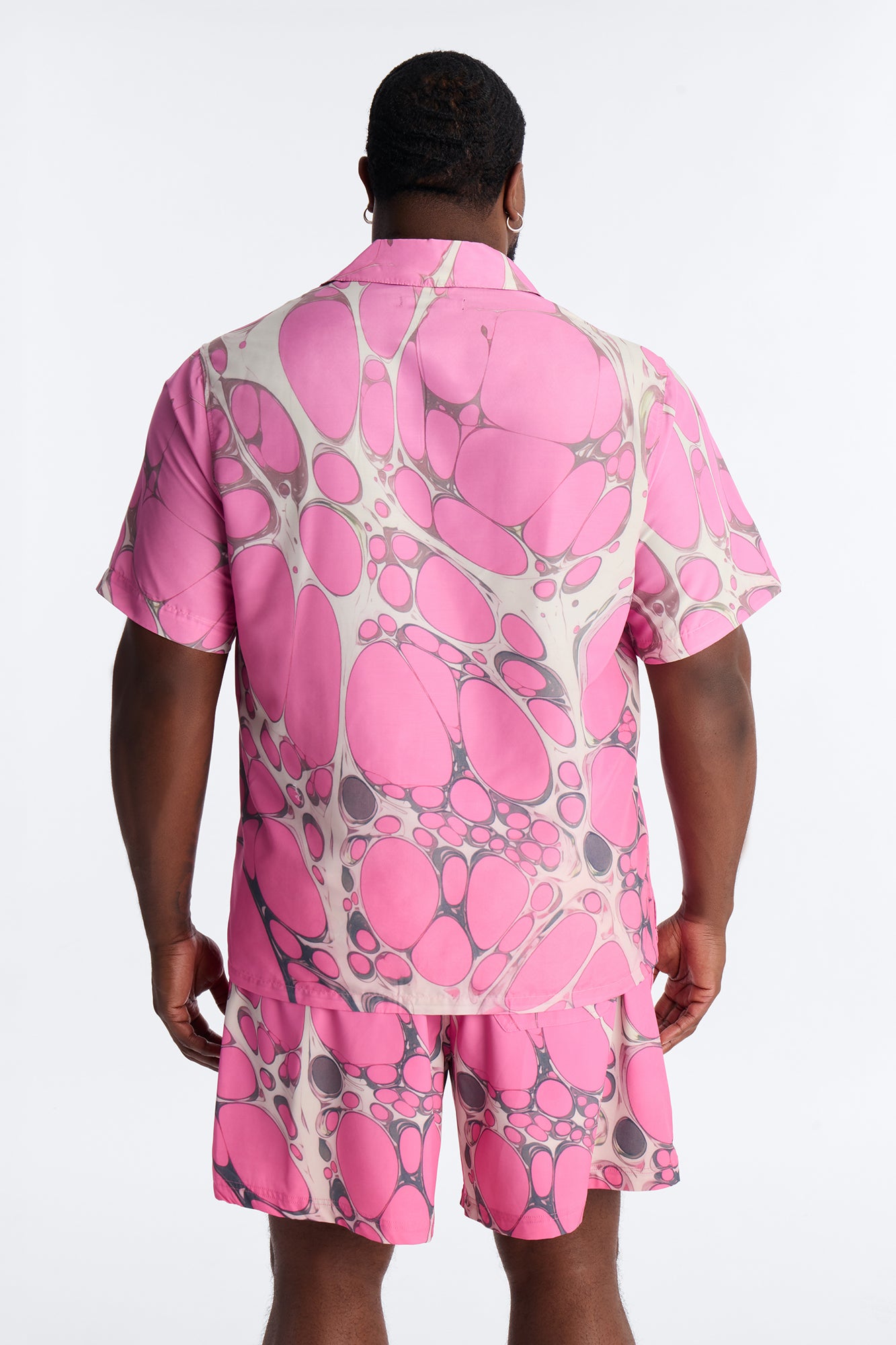 Aqua Drip Cuban Collar Button Up Shirt - Pink