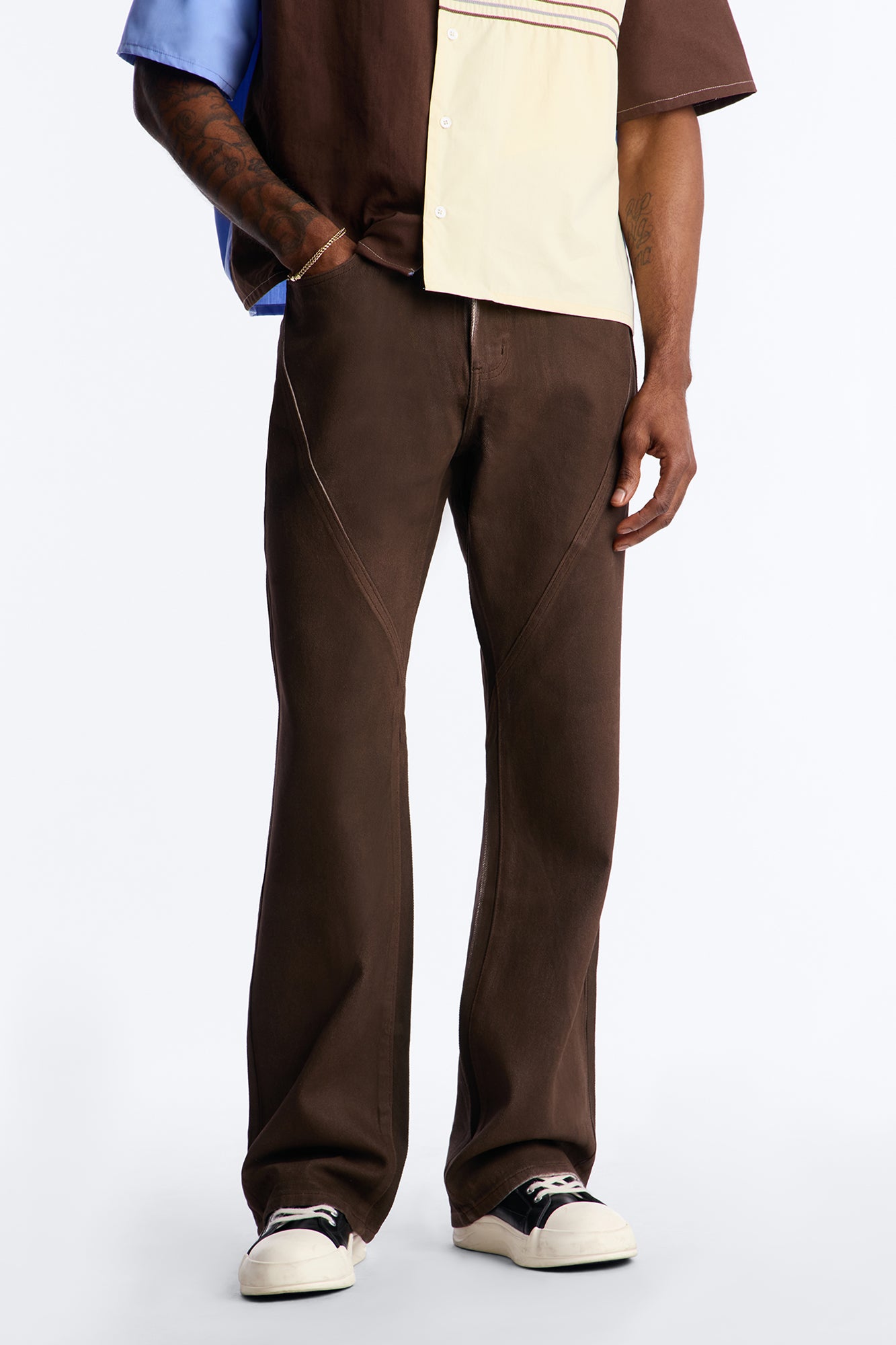 Stacked Slim Flare Phantom Waxed Jean - Brown