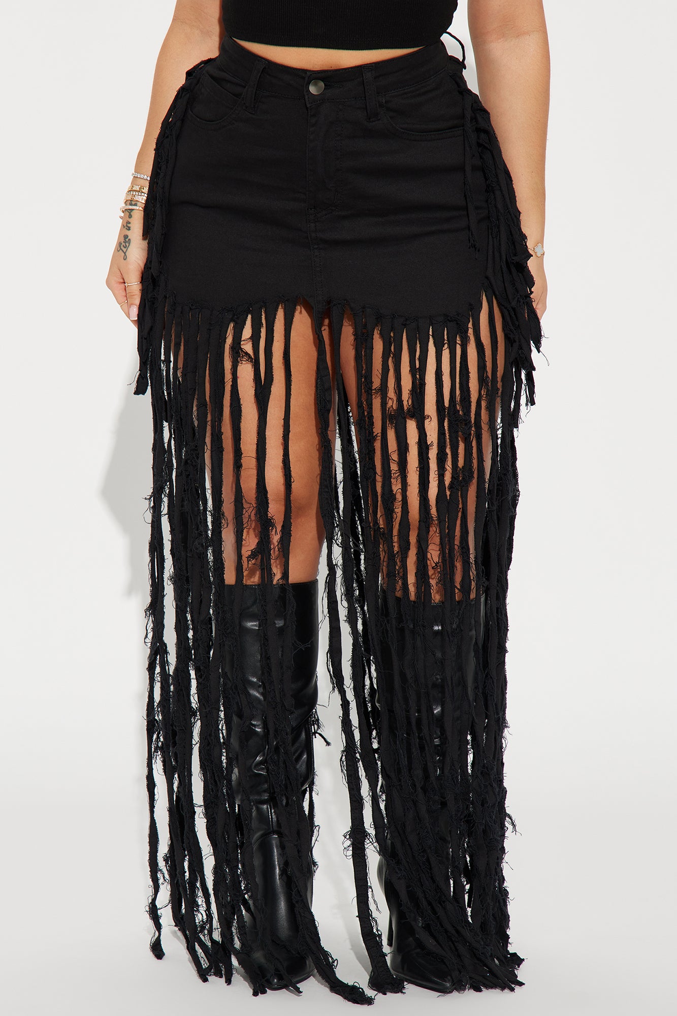 Dance the Night Away Fringed Maxi Skirt - Black
