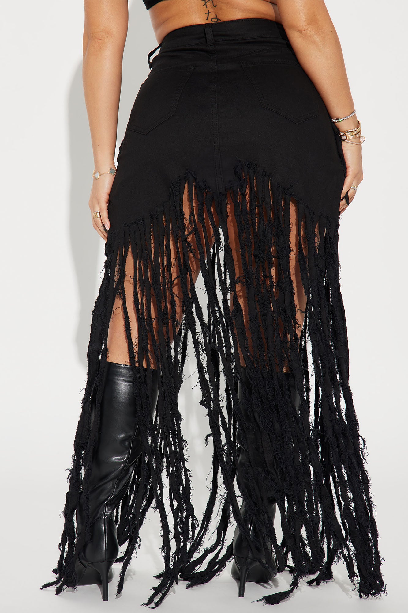 Dance the Night Away Fringed Maxi Skirt - Black