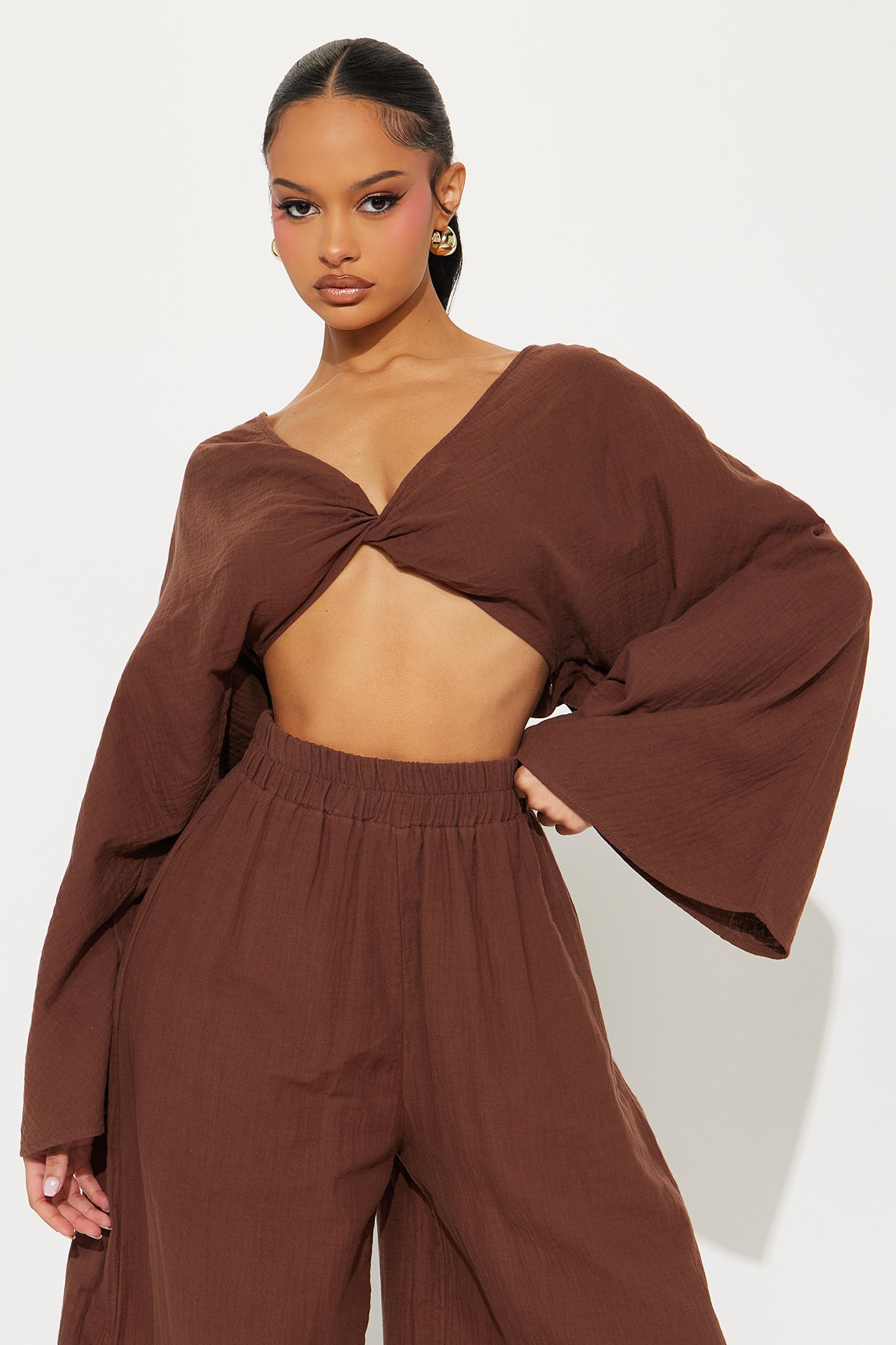Isabella Gauze Pant Set - Chocolate