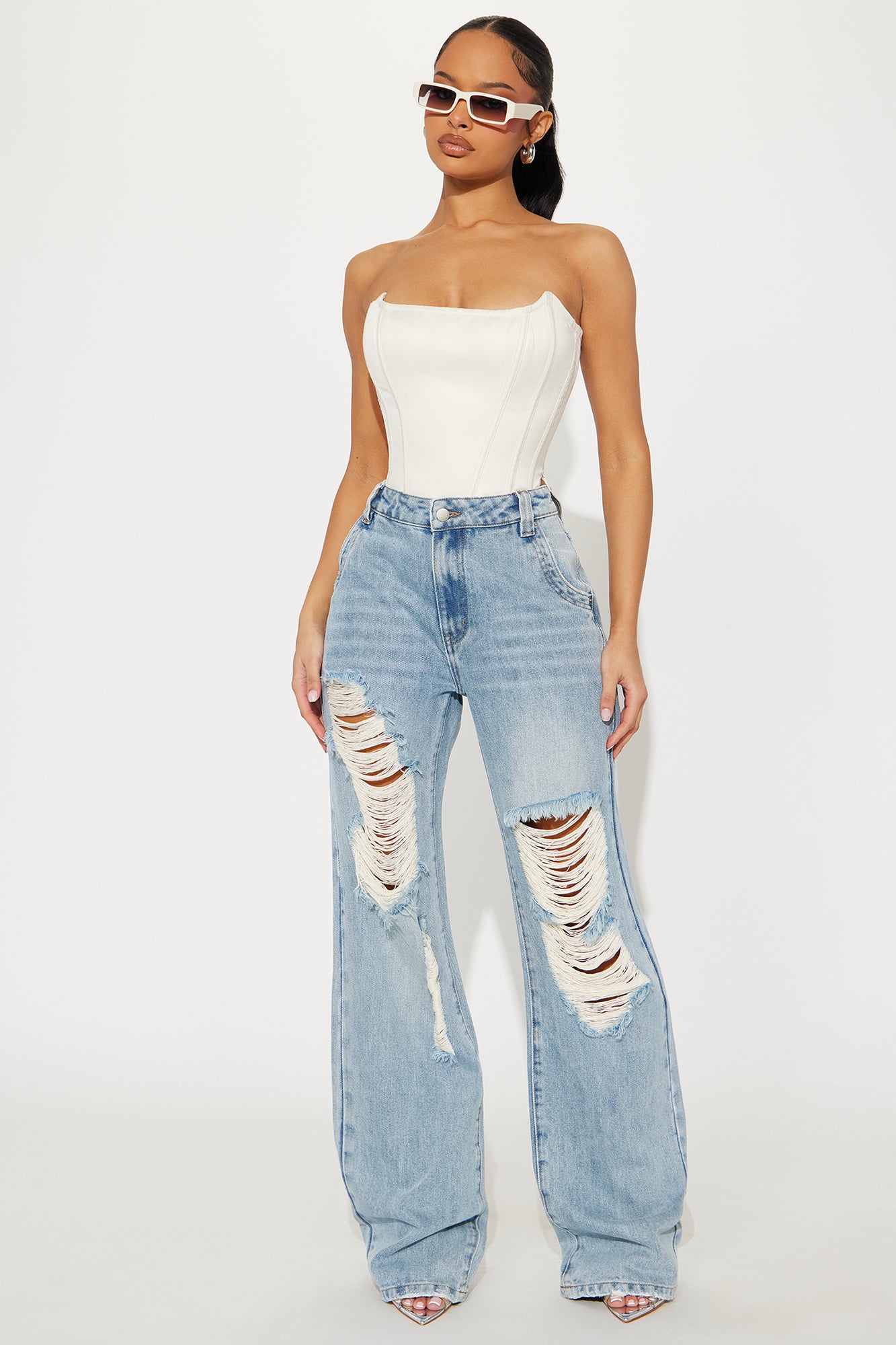 Tall Sticking Around Ripped Straight Leg Jeans - Medium Wash