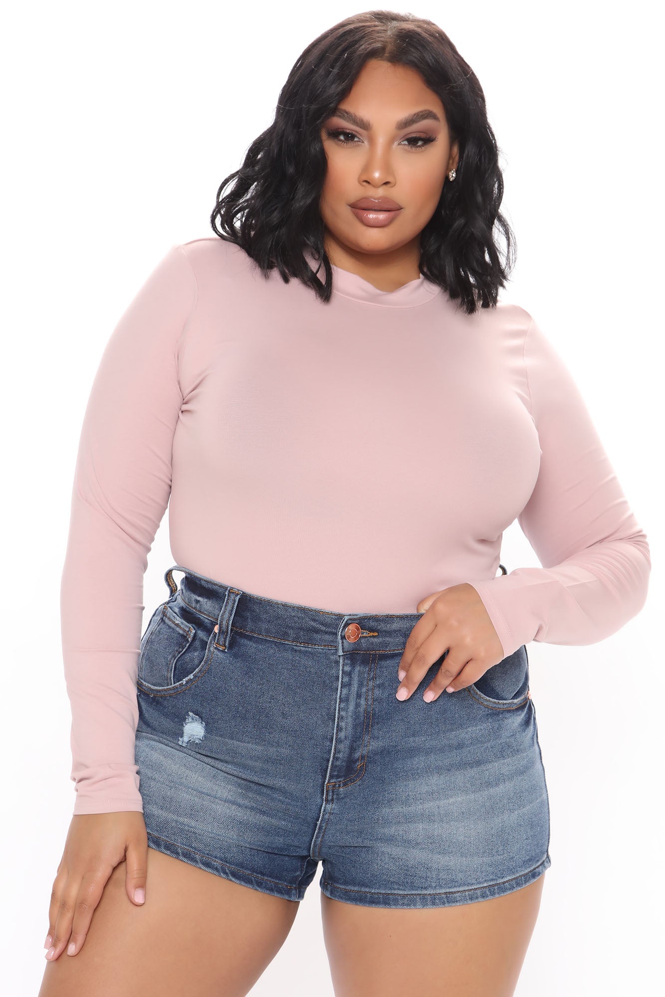 Melanie Mock Neck Bodysuit - Blush
