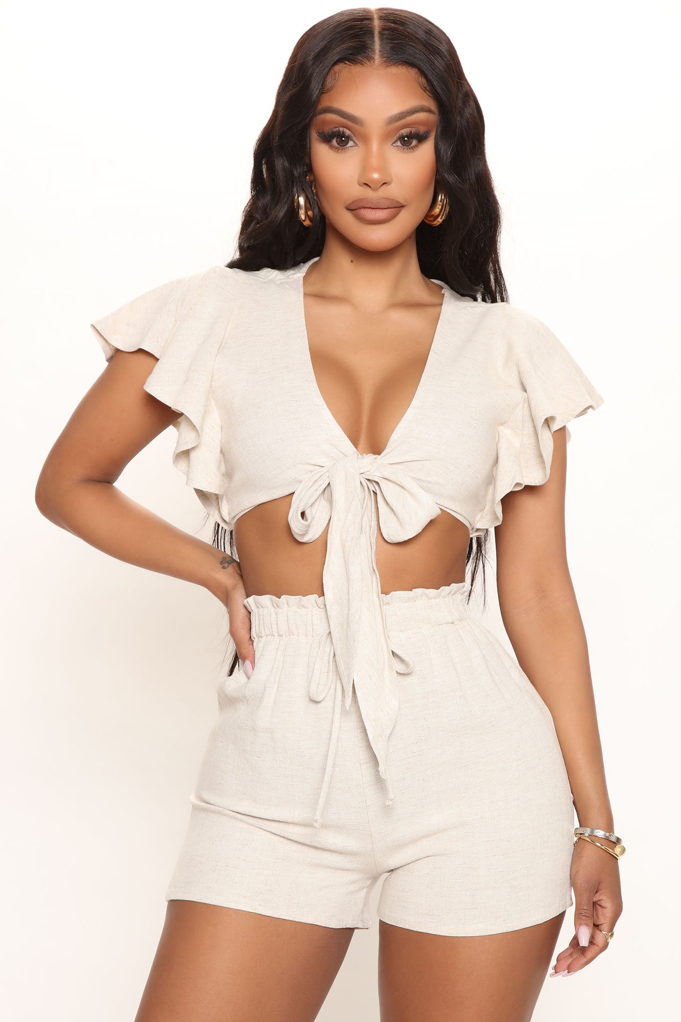 Always With You Linen Short Set - Oatmeal