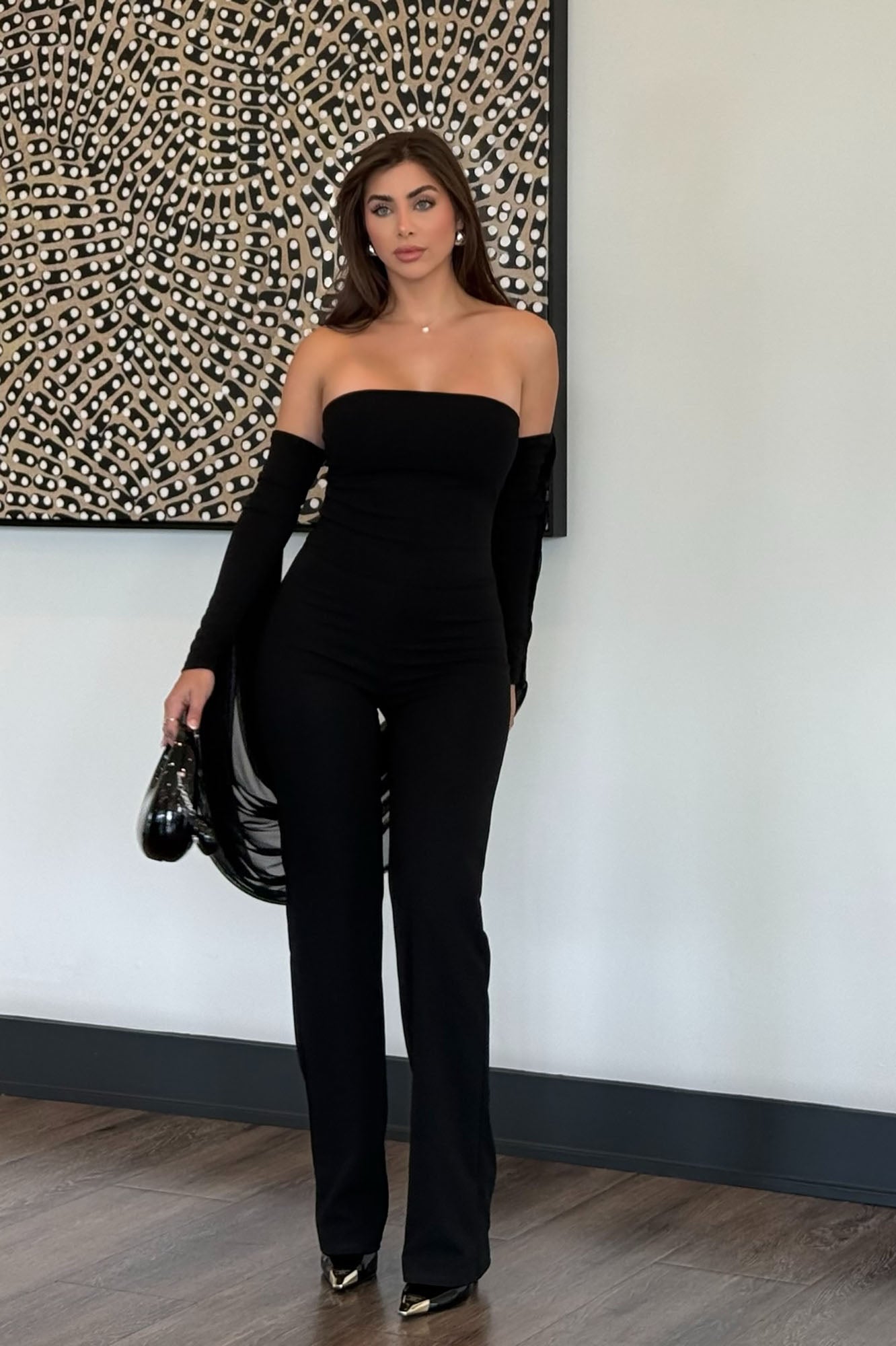 In The Night Strapless Draped Wrap Jumpsuit - Black