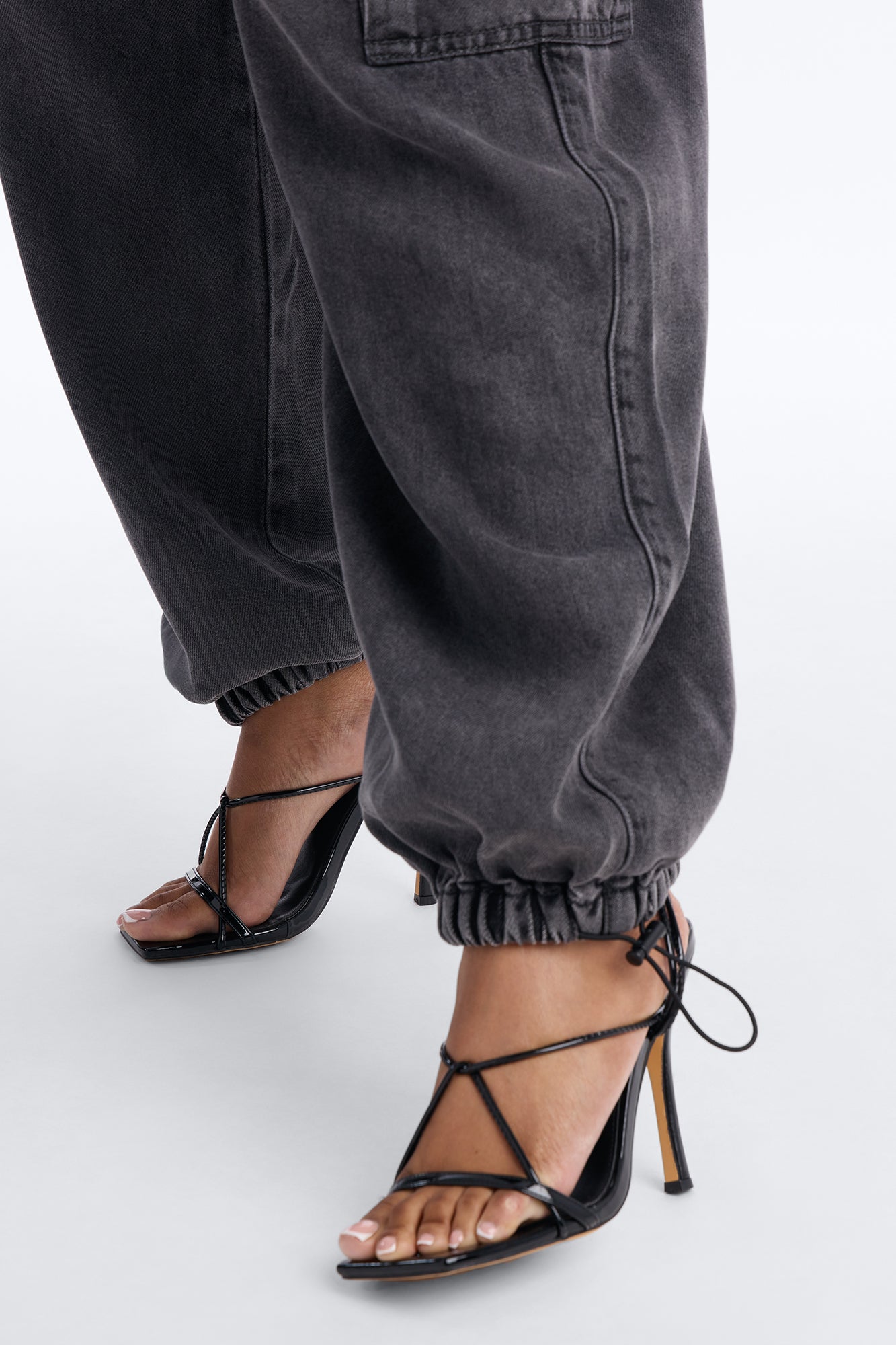 Montserrat Baggy Drapey Denim Cargo JoggerJeans - Dark Grey