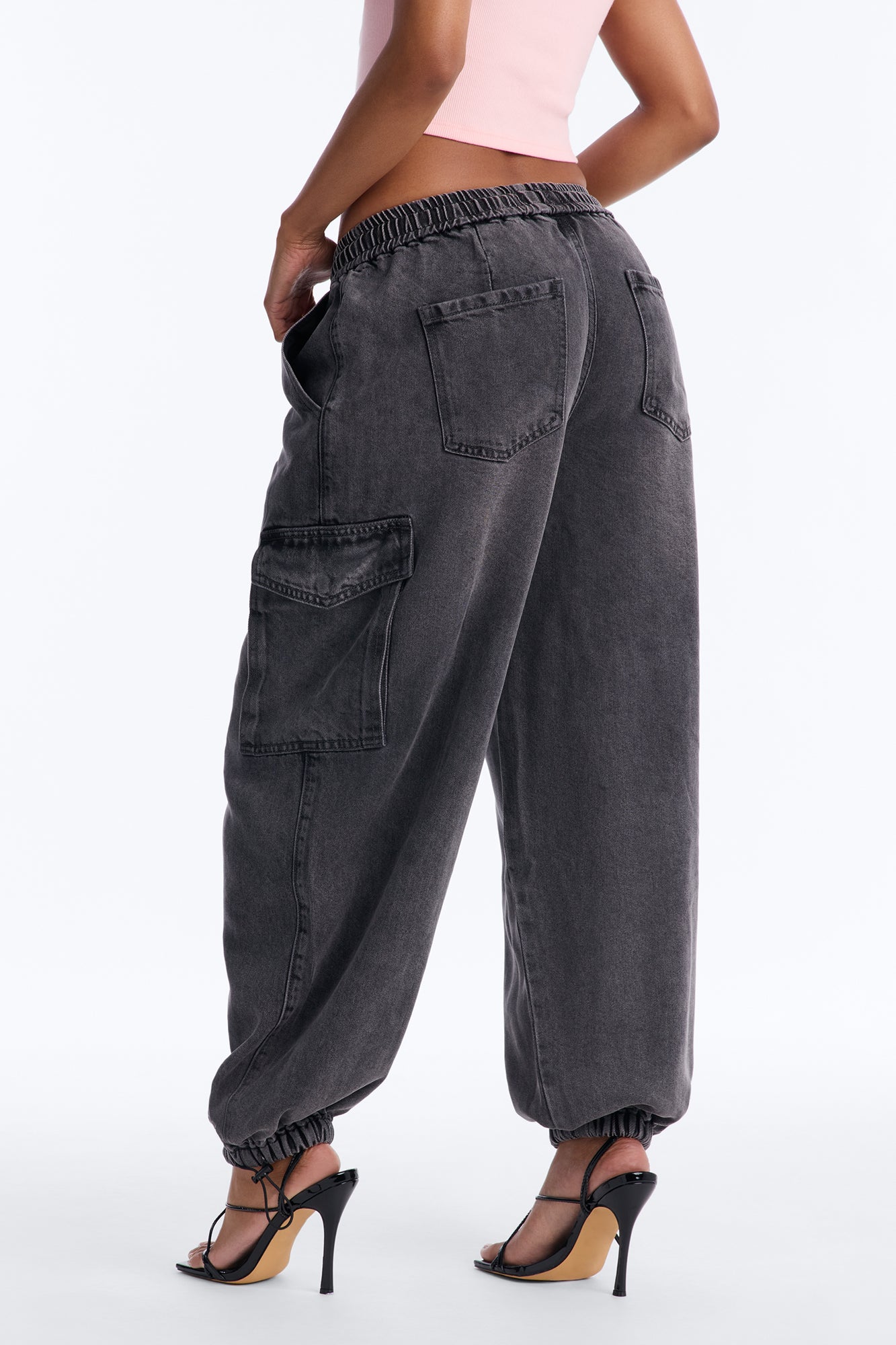 Montserrat Baggy Drapey Denim Cargo JoggerJeans - Dark Grey