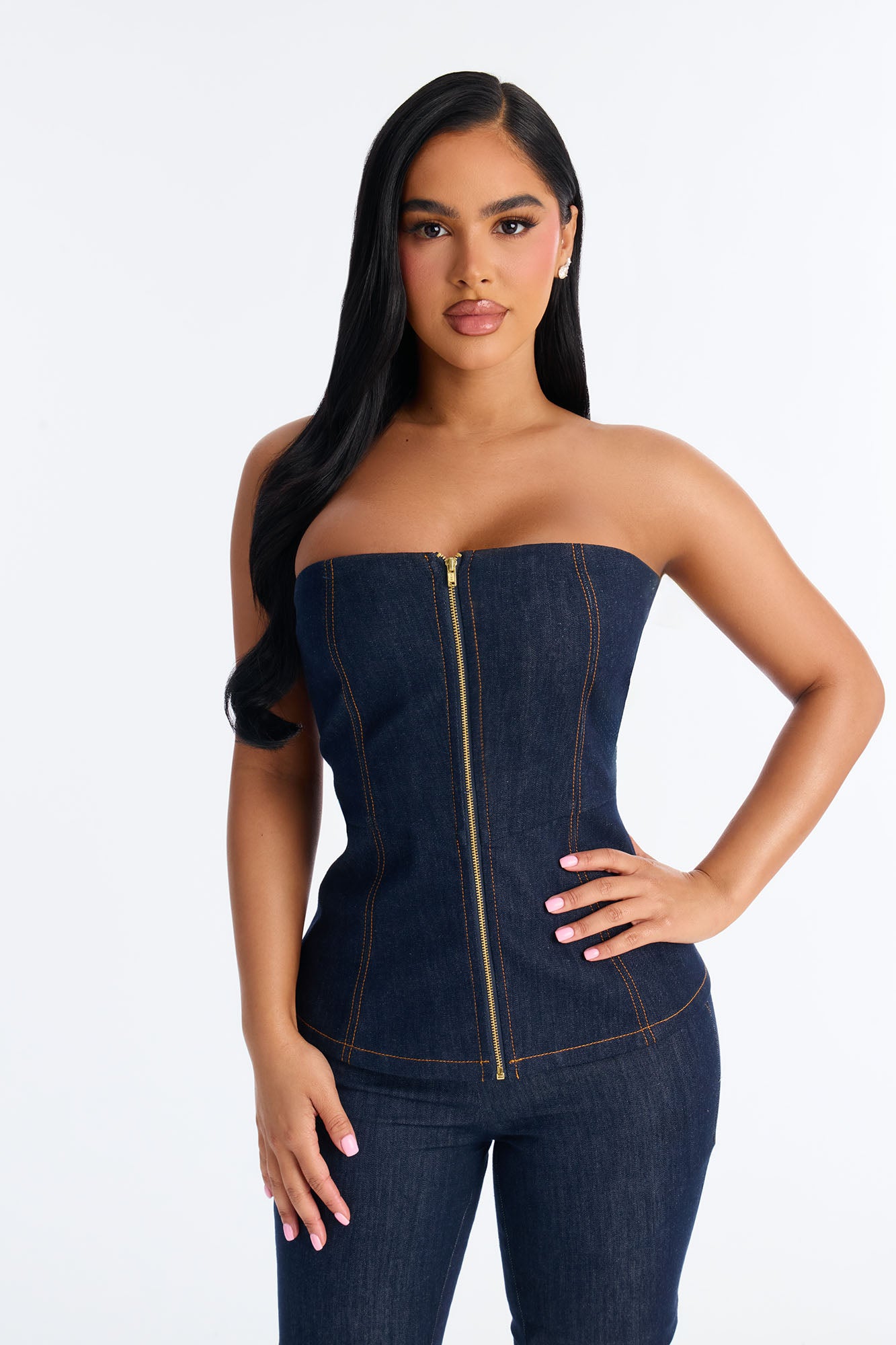 Merida Denim Strapless Pant Set - Dark Denim