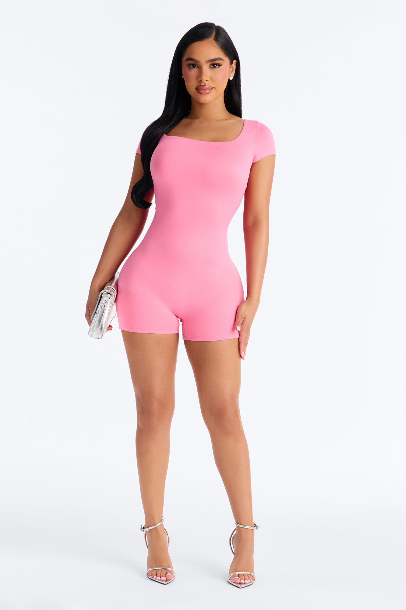 Mindy Double layer Square Neck Romper - Pink