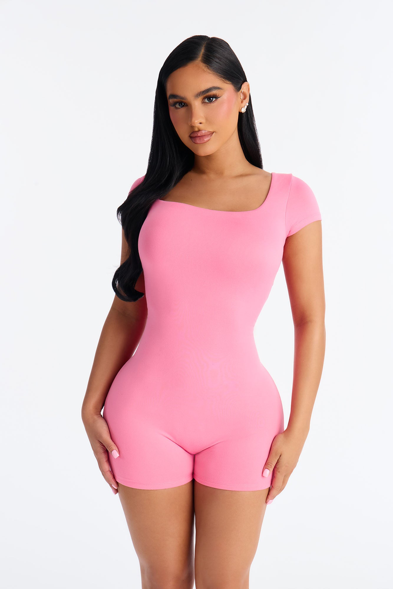 Mindy Double layer Square Neck Romper - Pink