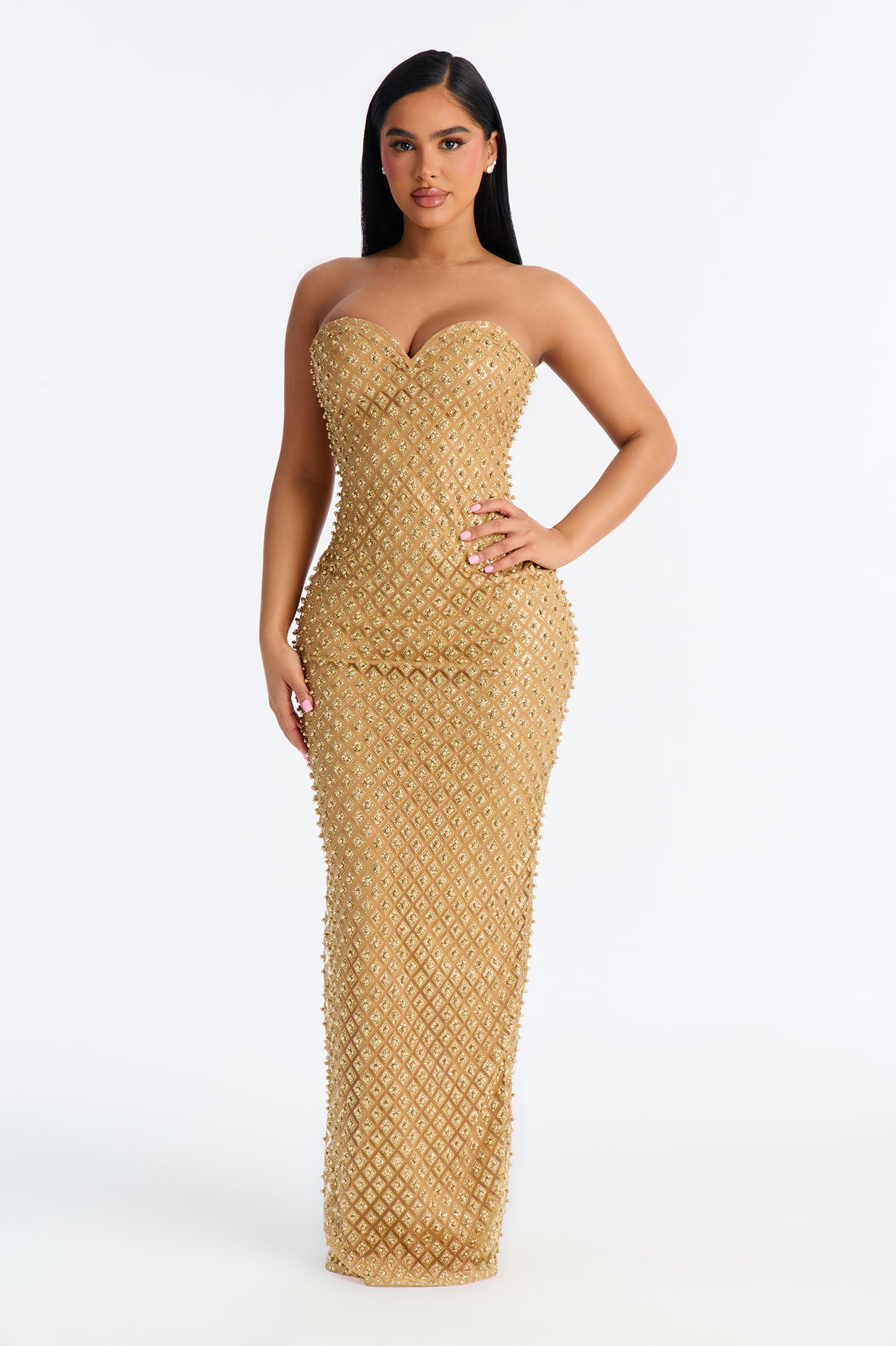 Roxi Sweetheart Embellished Gown - Gold