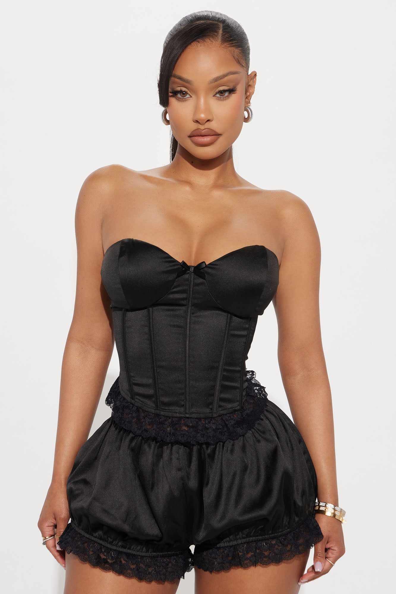 Mabel Satin Short Set - Black